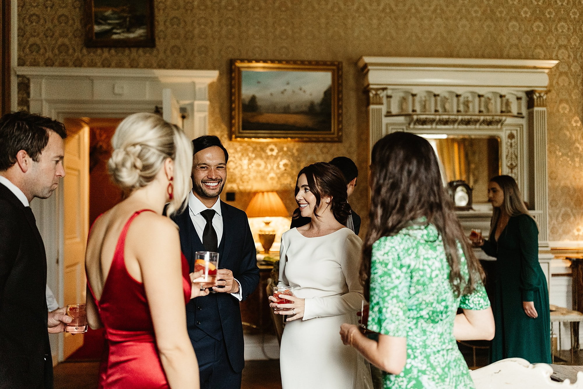 drumtochty castle drinks reception interior inside bride and groom