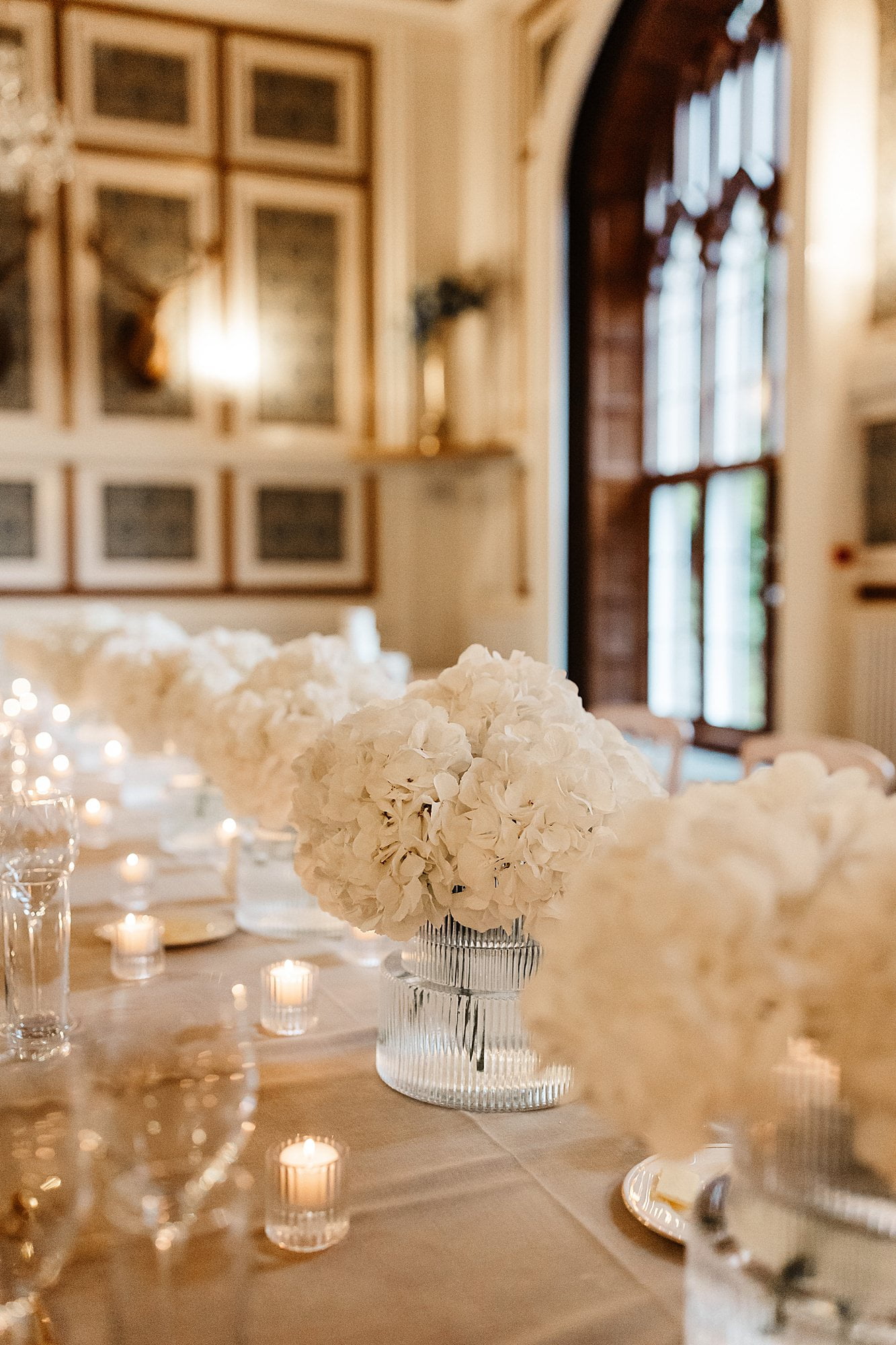drumtochty castle dinner reception long table ballroom hays flowers centrepiece