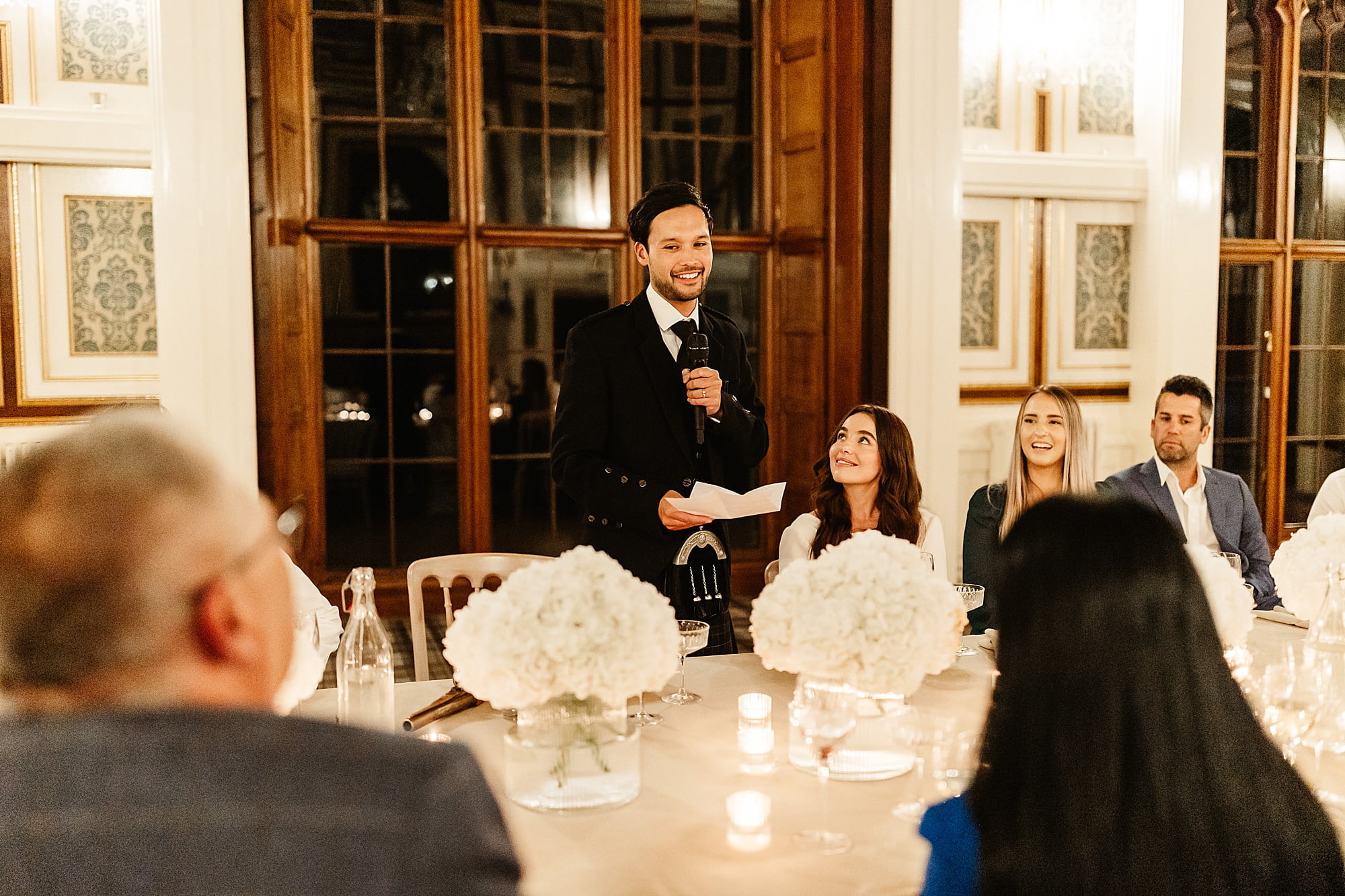 drumtochty castle speeches hays flowers centrepiece long table groom