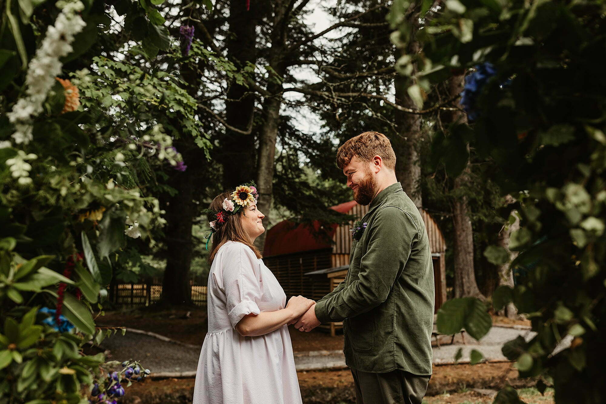 glen dye outdoor ceremony humanist wedding personal vows hays flowers floral crown