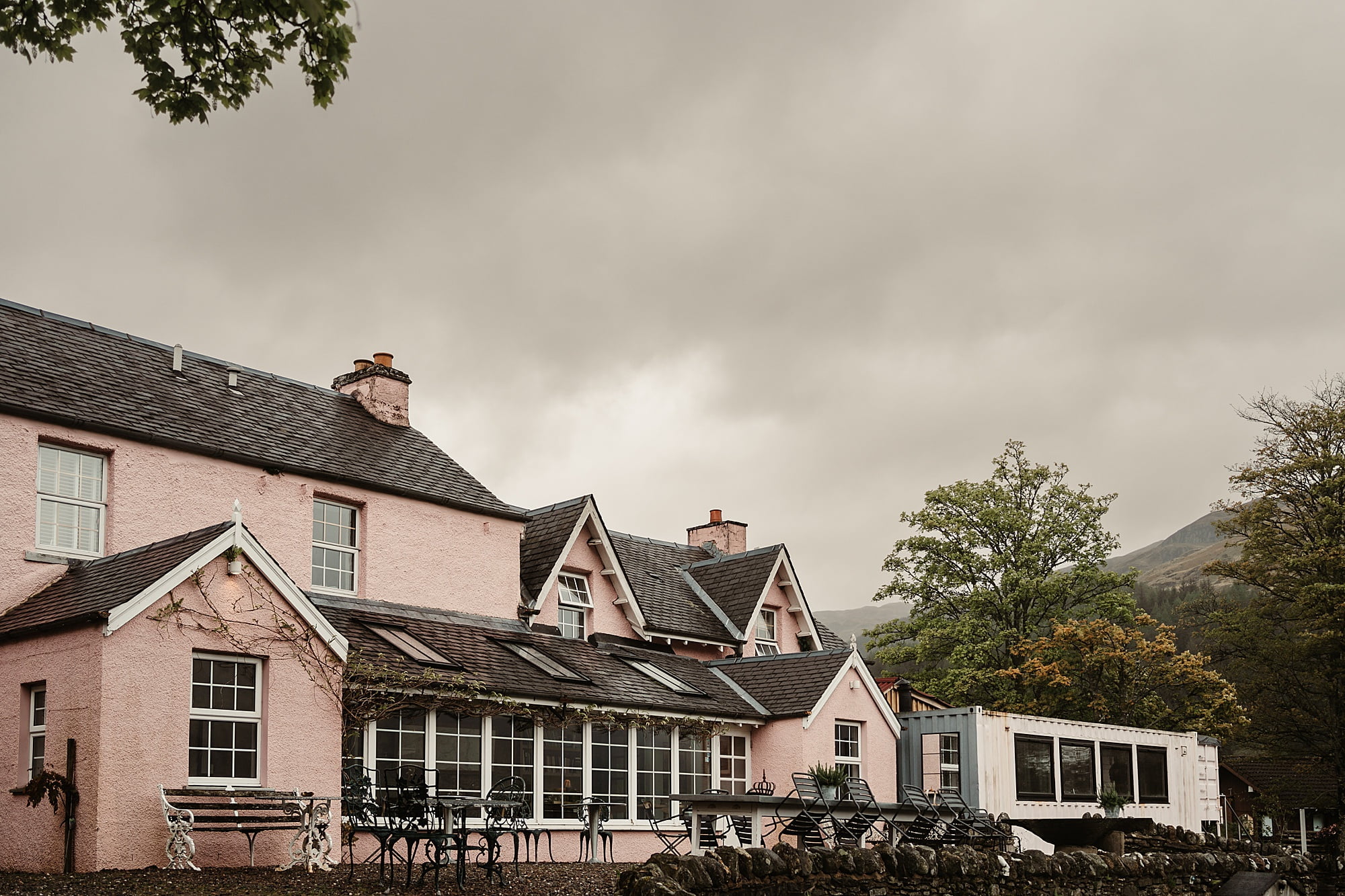 monachyle mhor exterior outside pink building main house