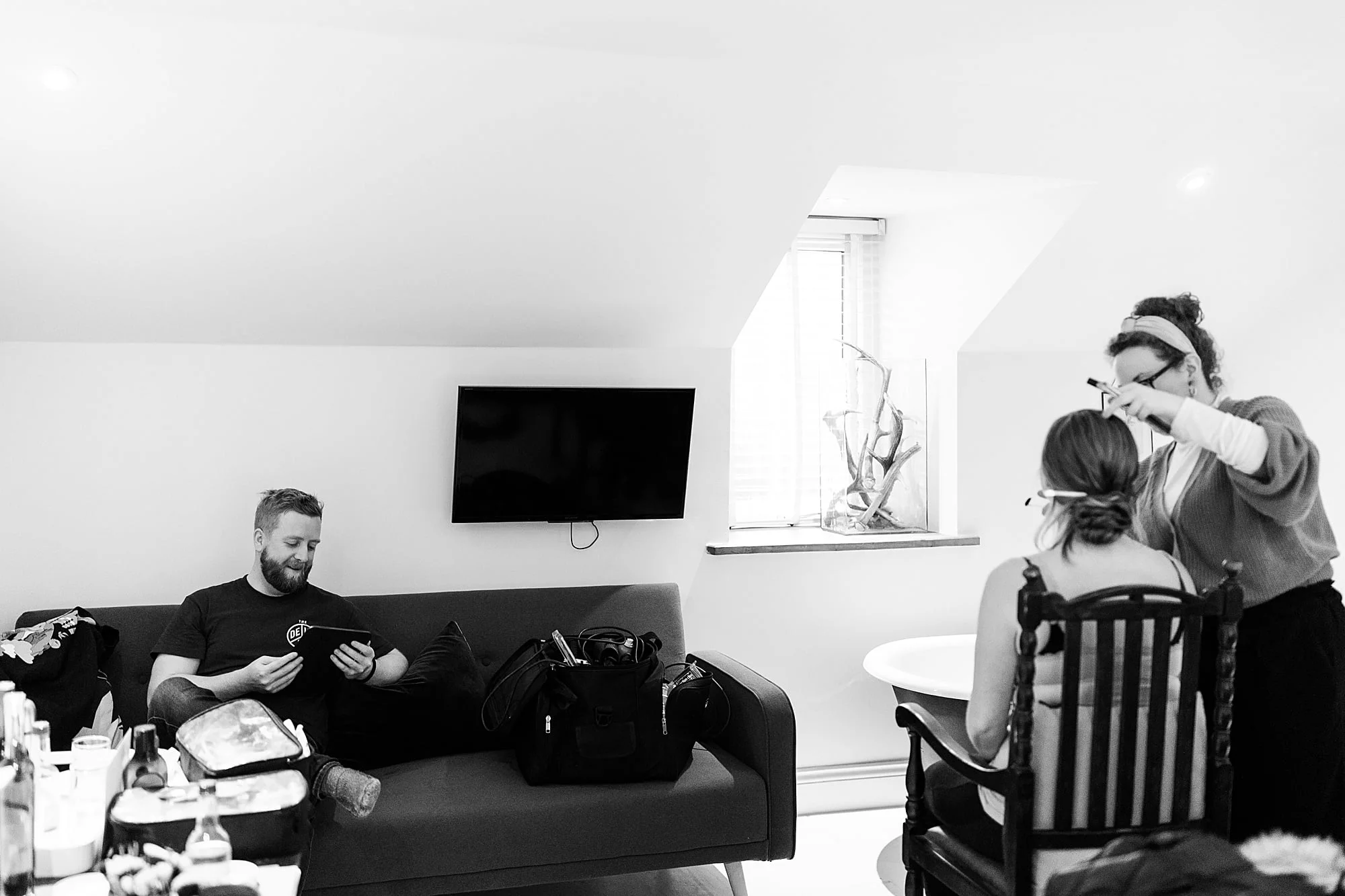 monachyle mhor bridal prep bride and groom getting ready together Jenna Clayton Makeup And Hair