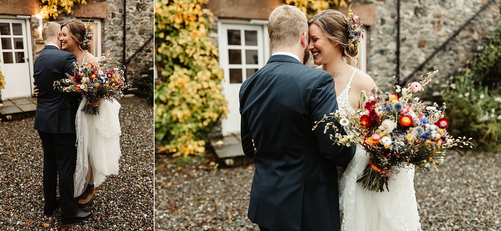 monachyle mhor first look bride and groom outside reveal