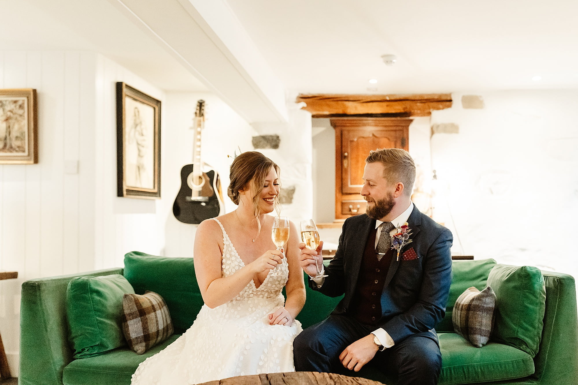 monachyle mhor groom prep bride and groom getting ready together Ivory Grace Bridal wedding dress