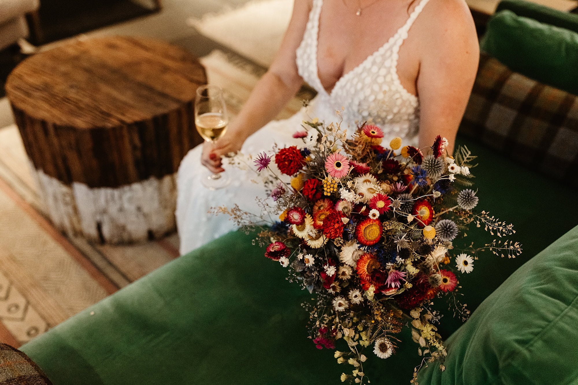 monachyle mhor groom prep bride and groom getting ready together Layla Robinson Design dried flower bouquet