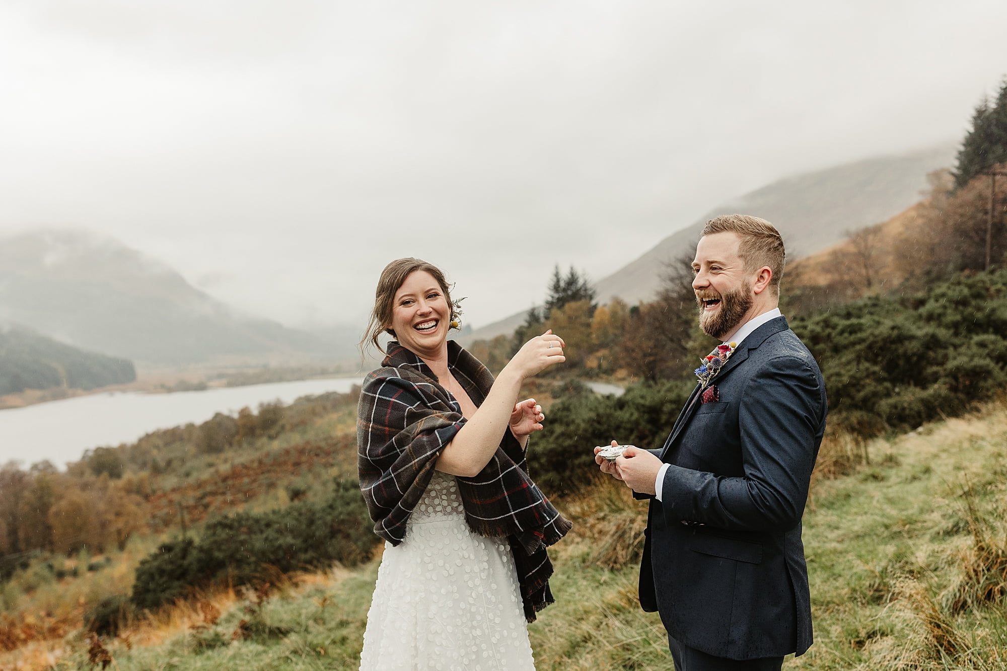 monachyle mhor ceremony outside elopement in the rain quaich ceremony