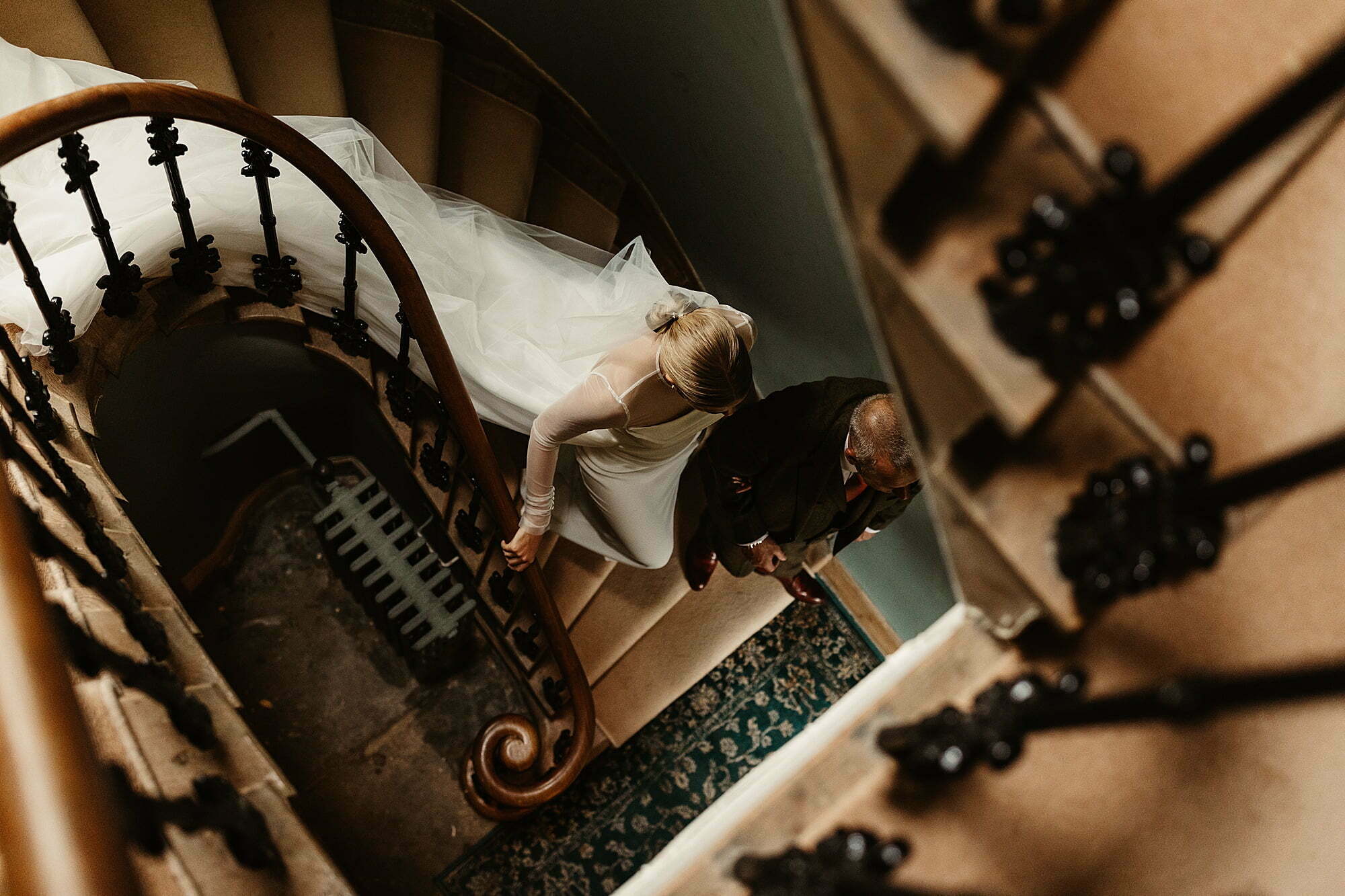 Kyha Studios dress bride wedding wardhill castle stairs