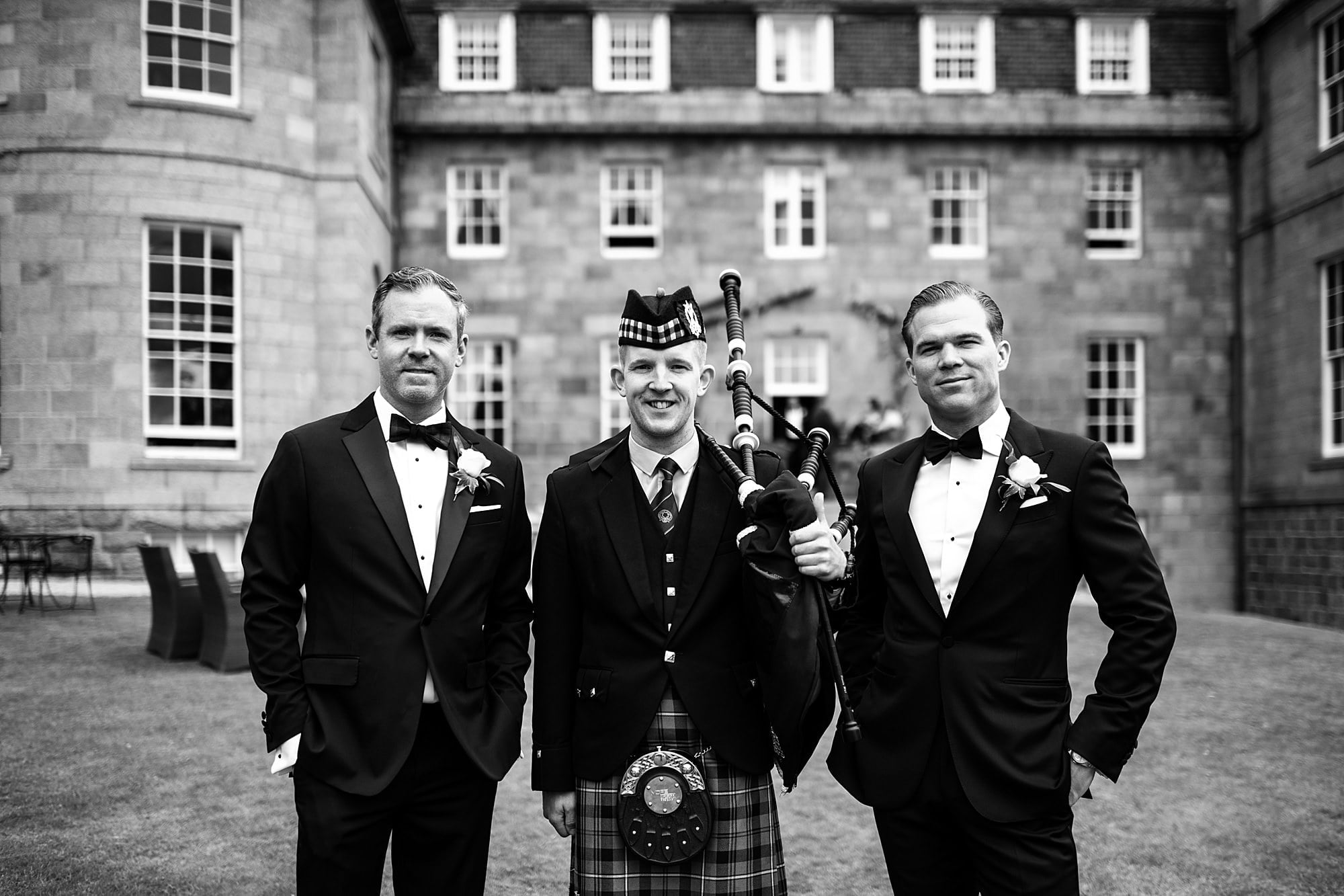 raemoir house wedding piper groom best man group photo