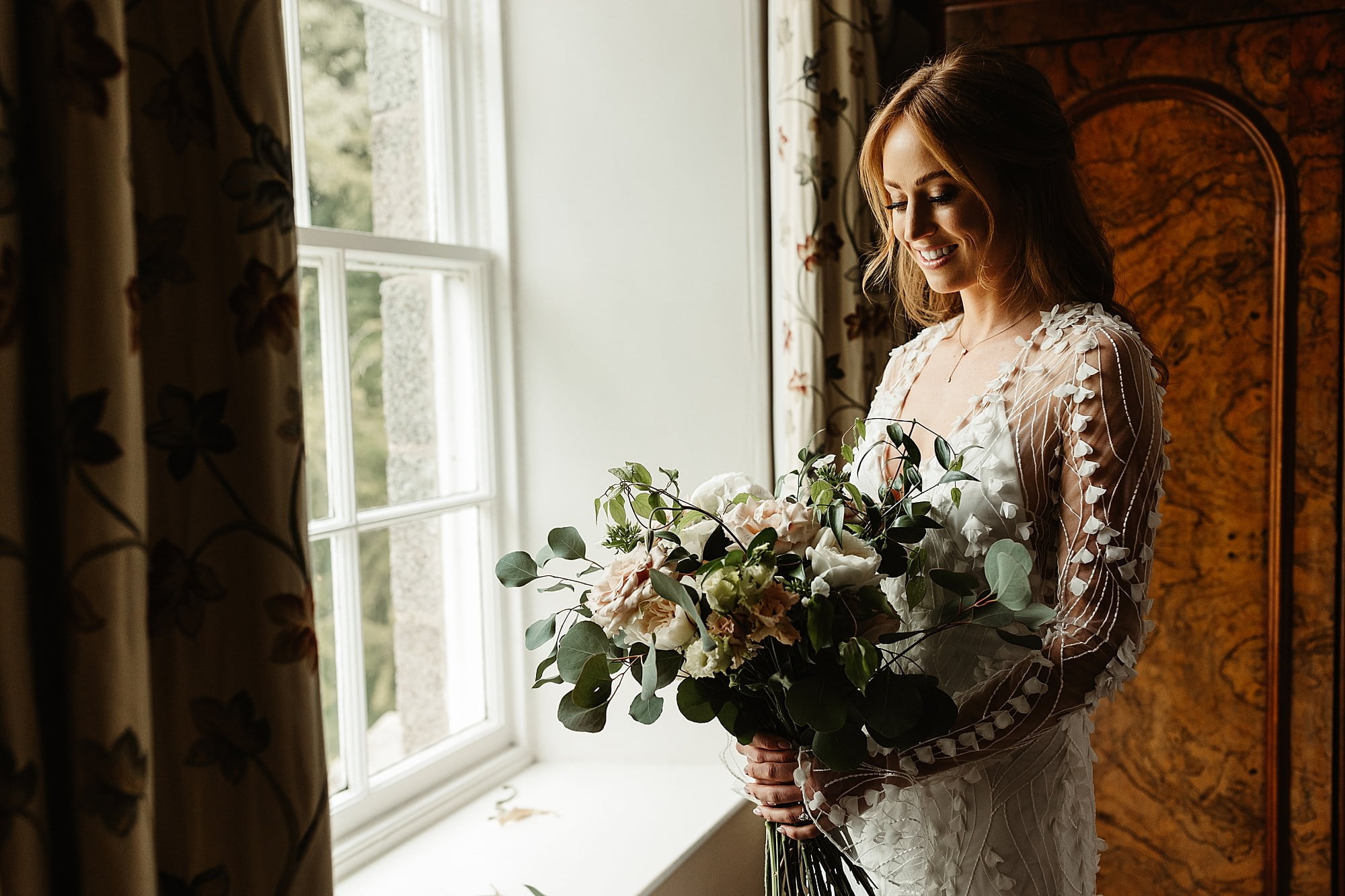 bride portrait photography Alexandra Grecco dress raemoir house hays flowers