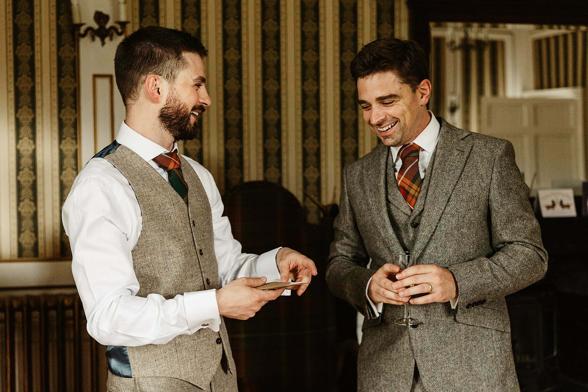 groom preps getting ready drumtochty castle wedding walker slater suits