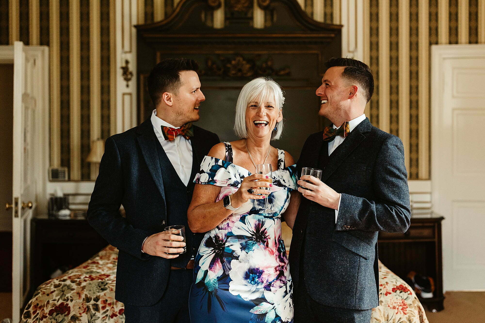 groom preps getting ready drumtochty castle wedding group family photo