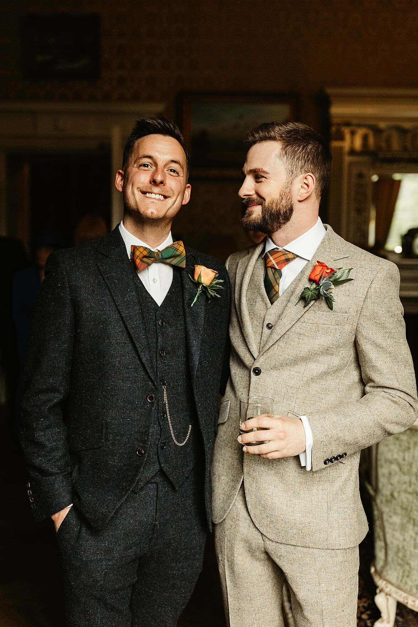 hays flowers wedding button hole two grooms same sex couple walker slater suits