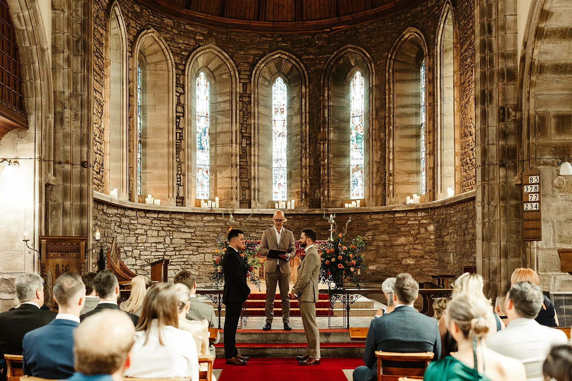 drumtochty church St Palladius interior inside wedding ceremony two grooms same sex couple
