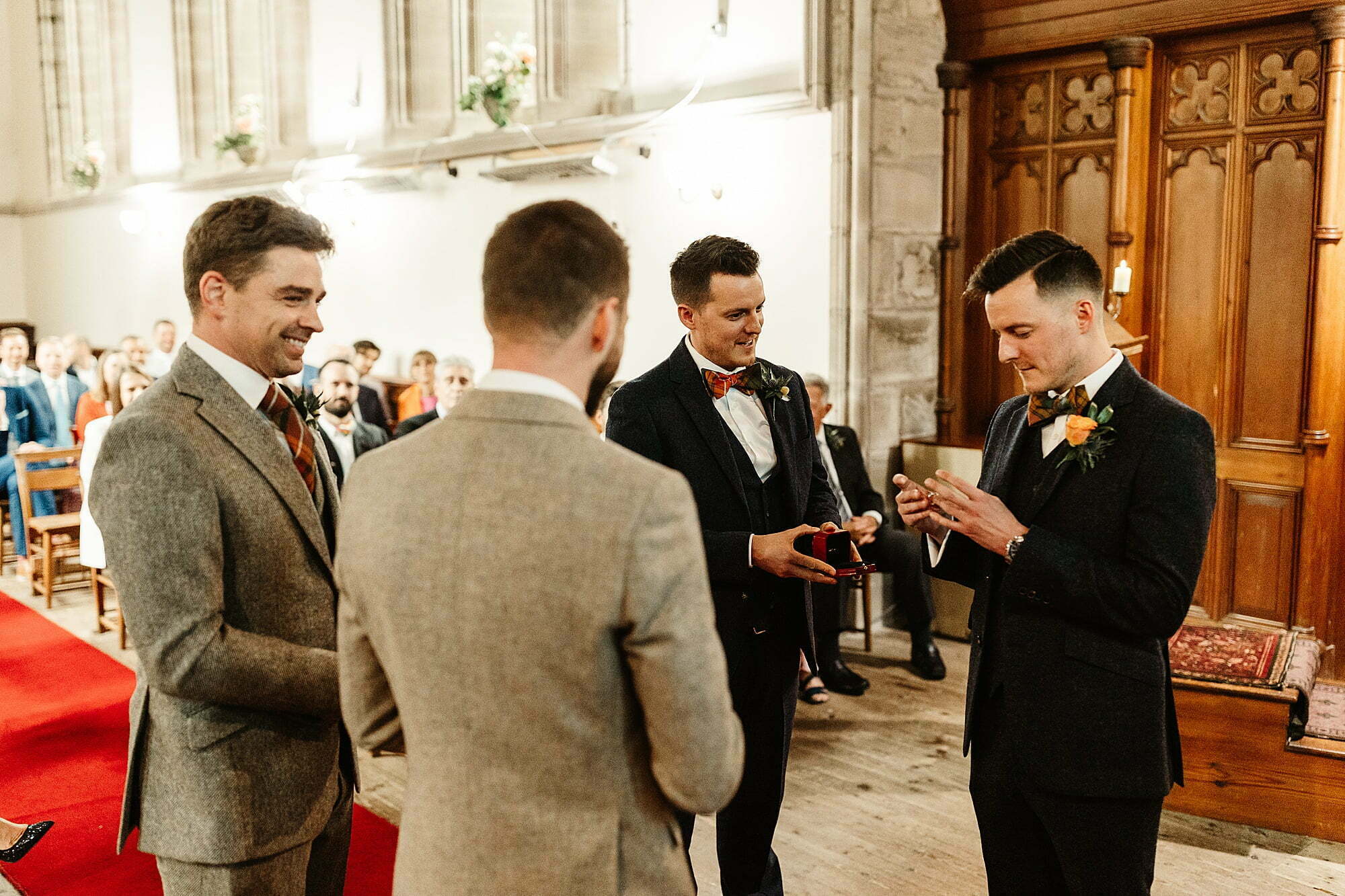 drumtochty church St Palladius interior inside wedding ceremony two grooms same sex couple ring exchange