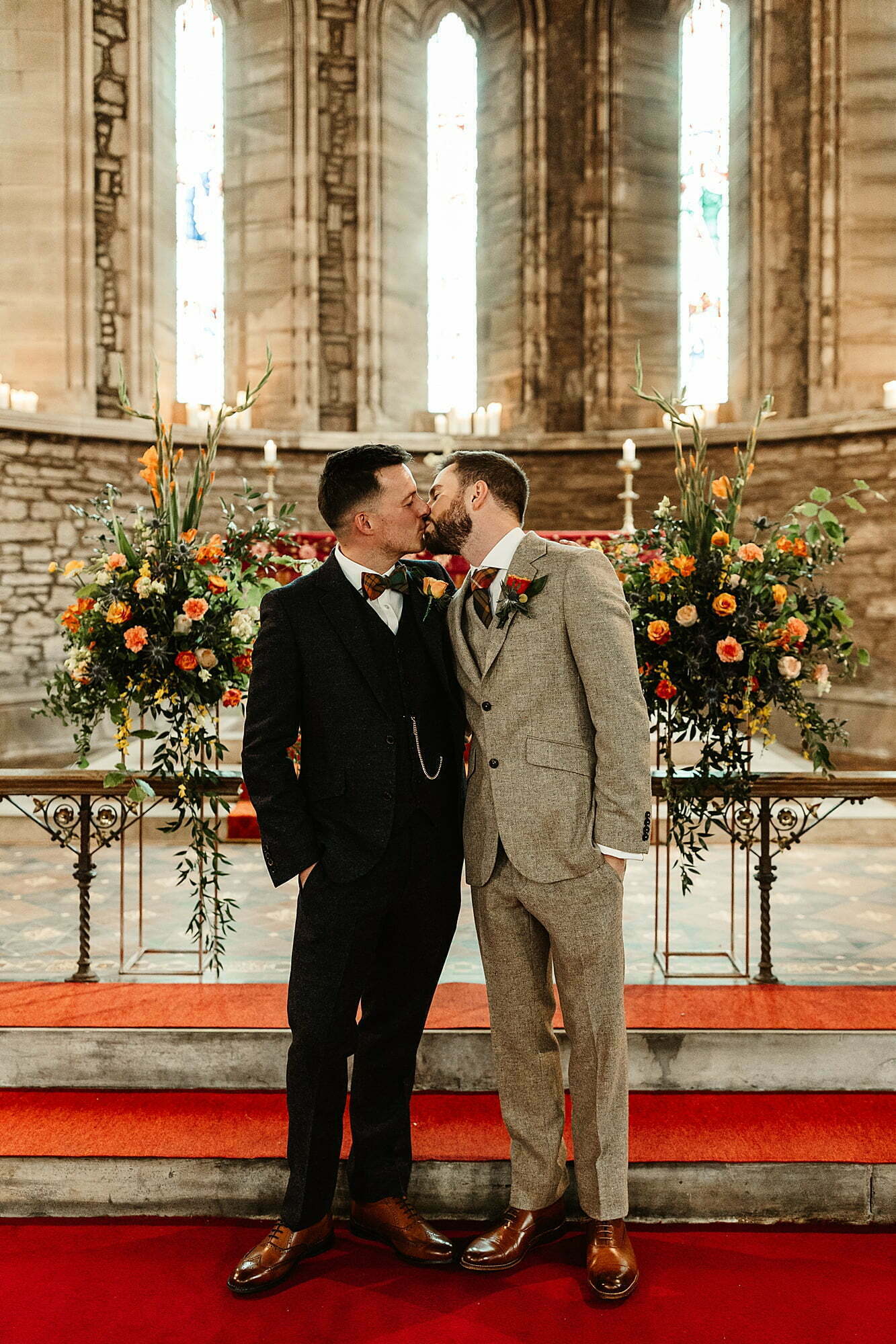 drumtochty church St Palladius interior inside wedding ceremony two grooms same sex couple first kiss