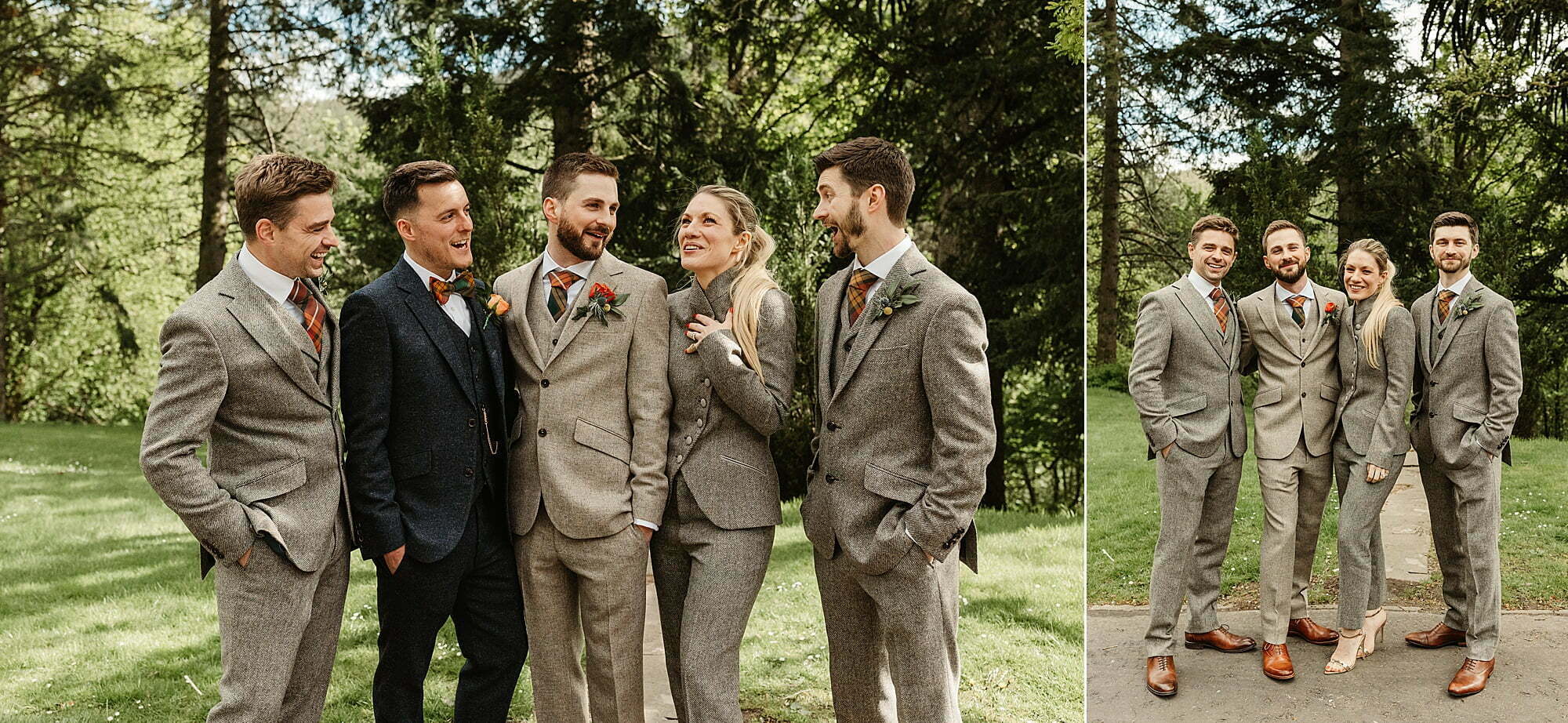 drumtochty castle family portraits group photographs outside groomsmen groomswomen walker slater suits