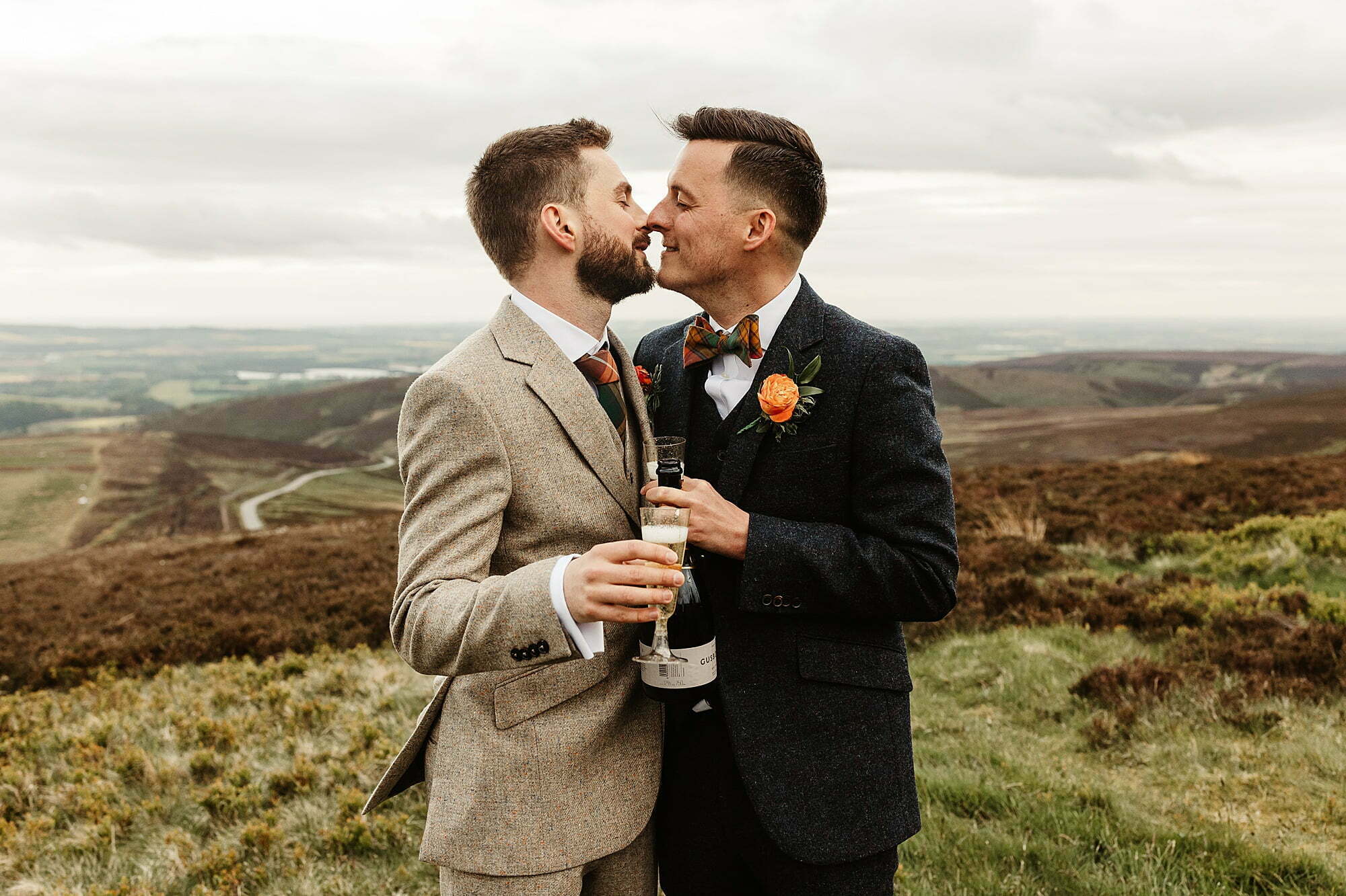 Cairn o' Mount couple shoot photographs portraits two grooms same sex couple gusbourne sparkling wine