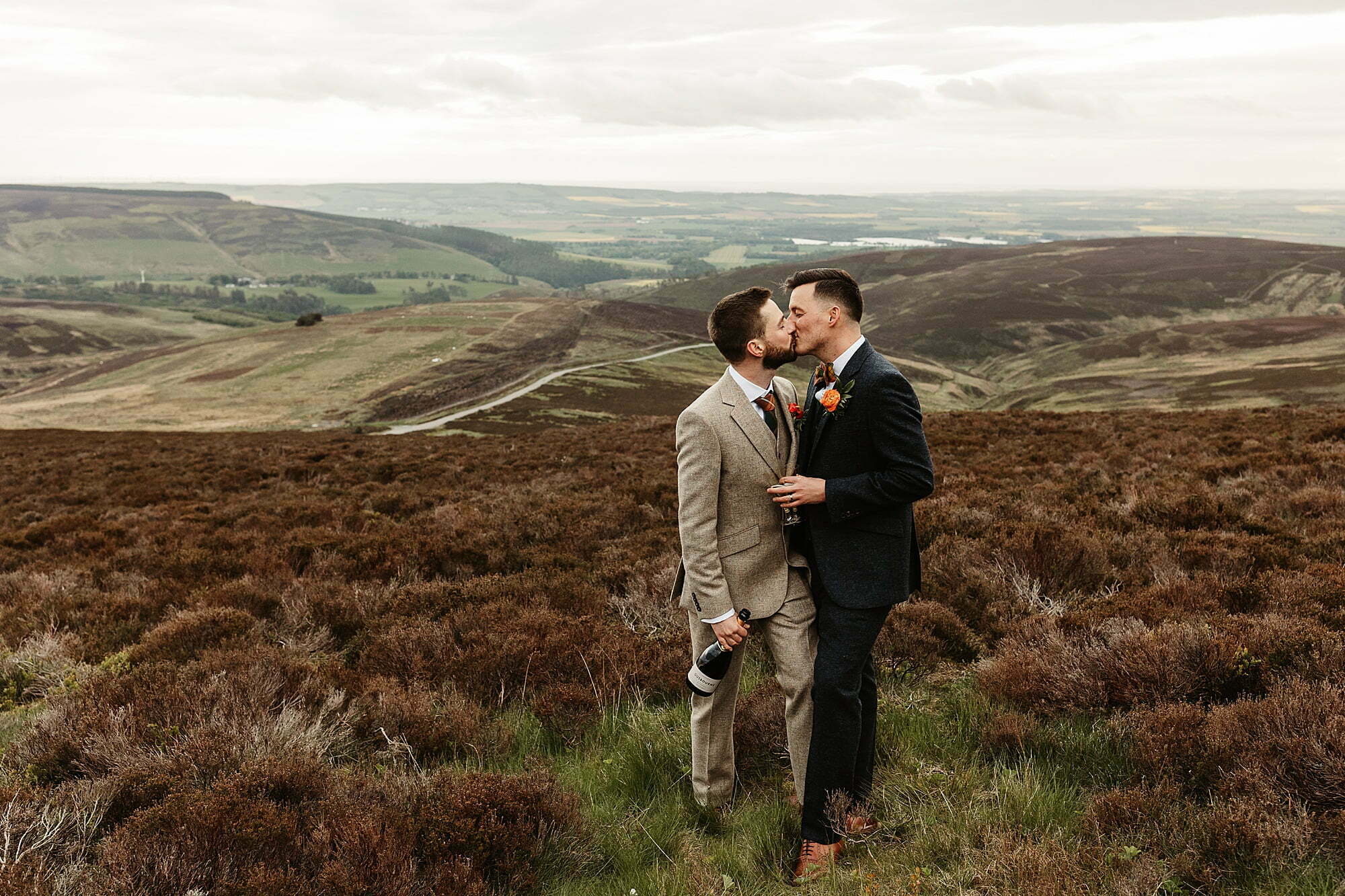 Cairn o' Mount couple shoot photographs portraits two grooms same sex couple gusbourne sparkling wine