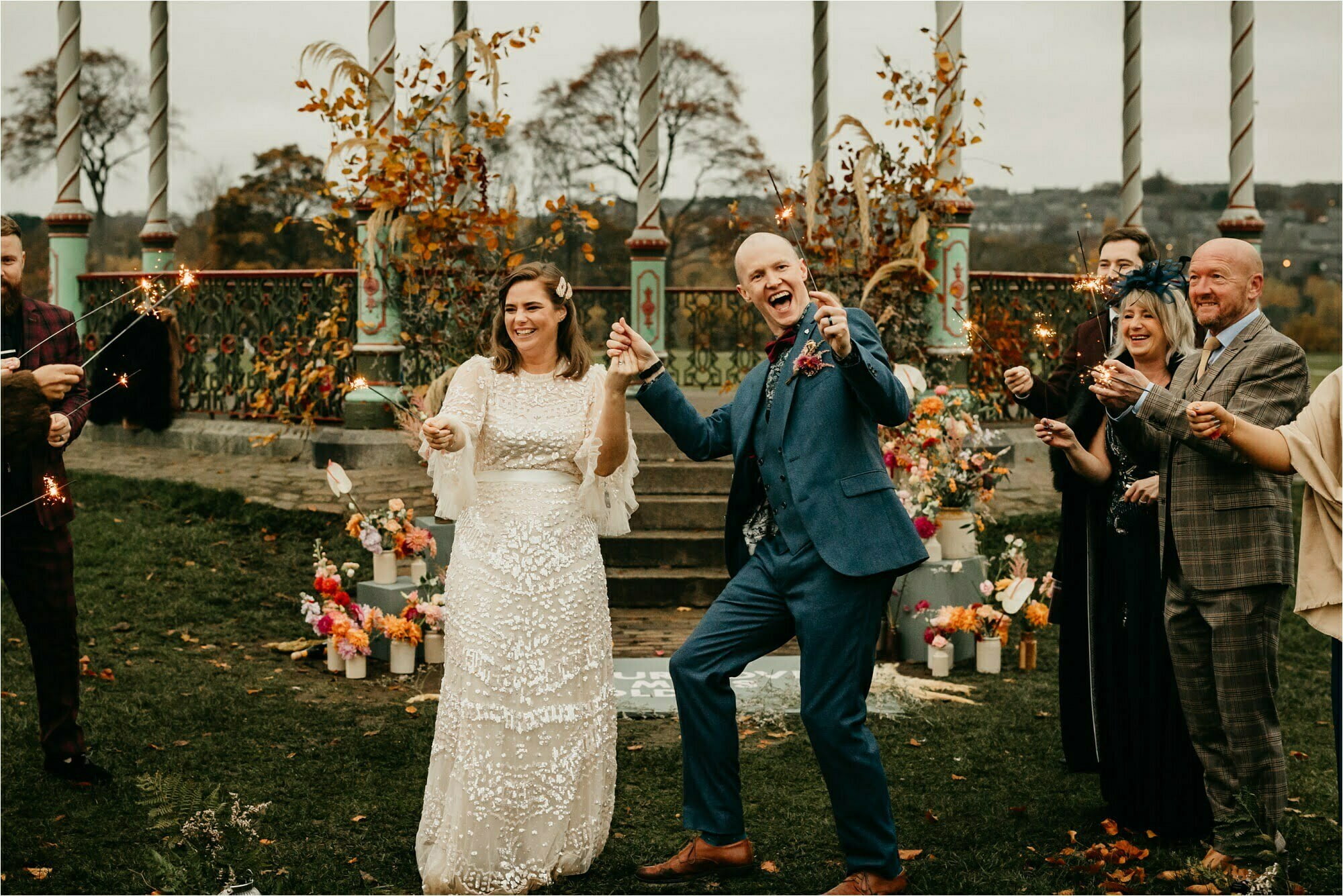 Duthie Park aberdeen micro wedding bride groom sparkler exit