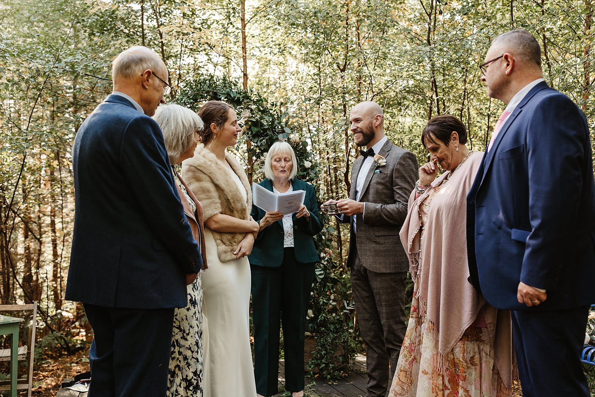 glendye micro wedding ceremony outside hays flowers bouquet flower arch bride and groom quaich ceremony