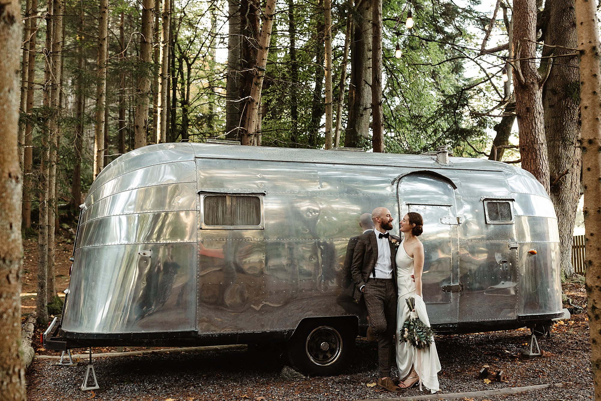 glendye micro wedding couple photos photography bride and groom portraits hays flowers bouquet silver airstream