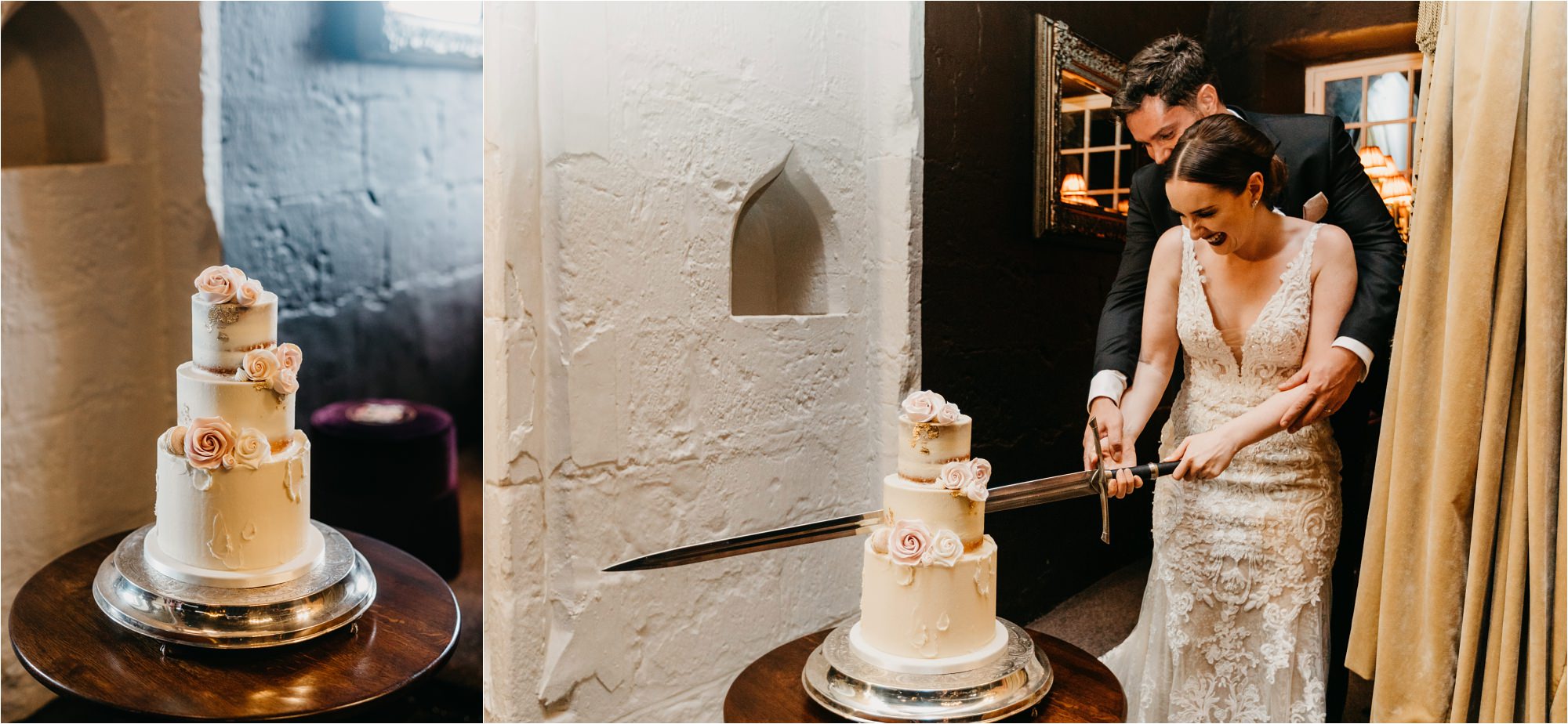borthwick castle micro wedding cake cutting bride groom sword