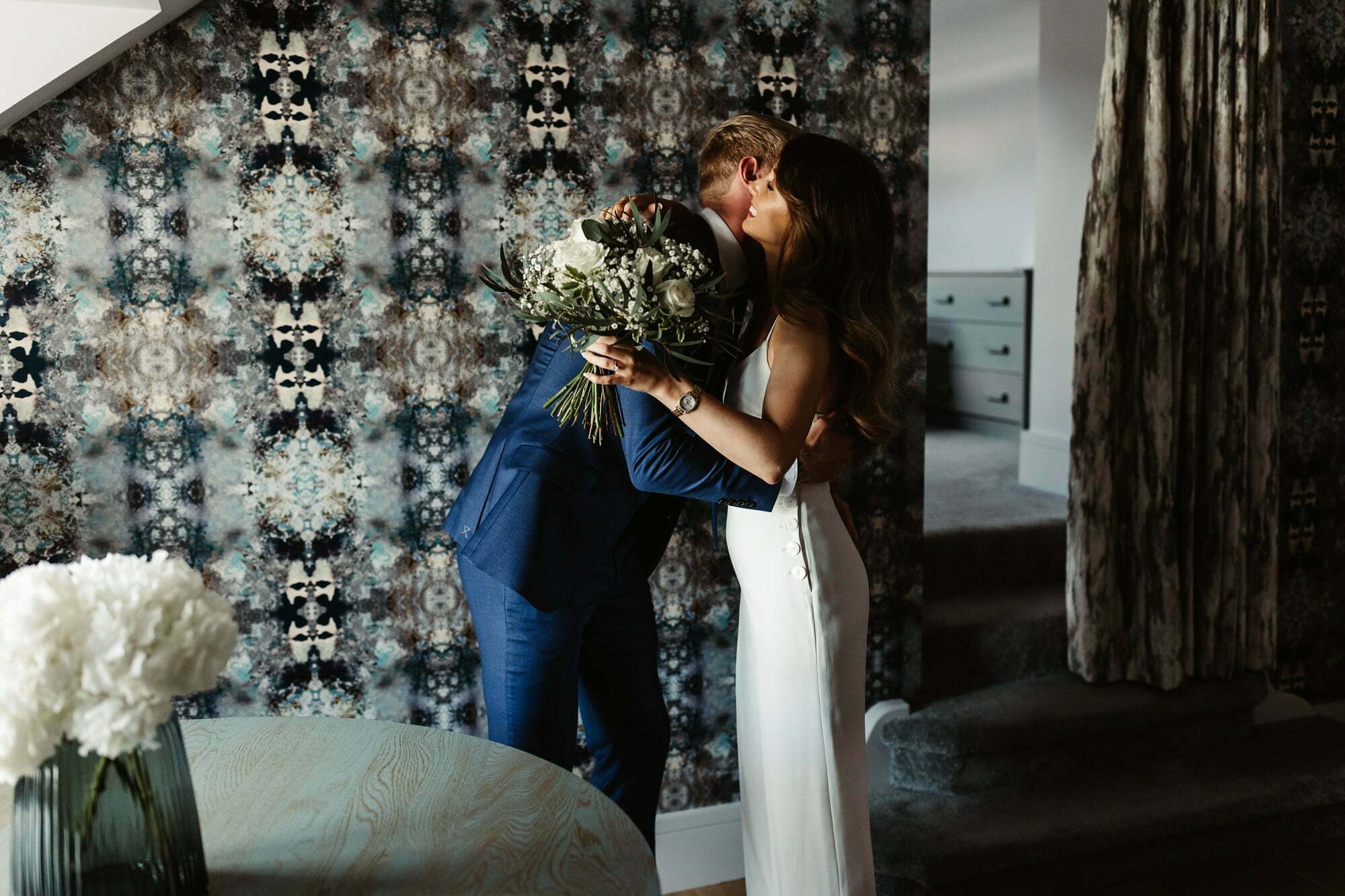 reiss royal blue groom suit coastal micro wedding scotland outfit luxury groom style