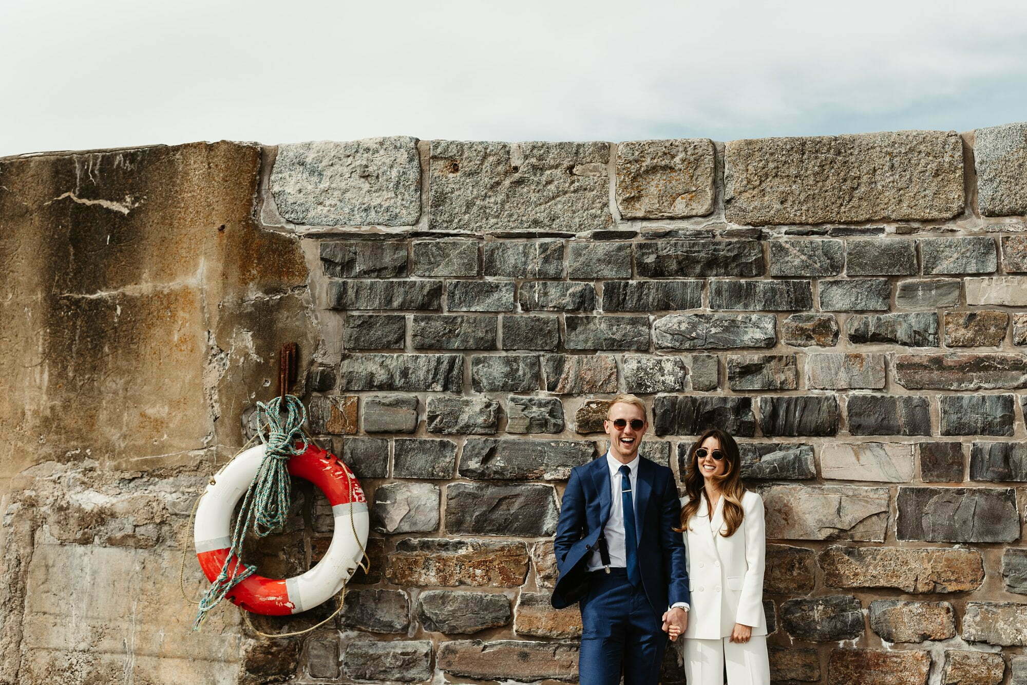 coastal micro wedding scotland luxury style cullen harbour bride groom portraits