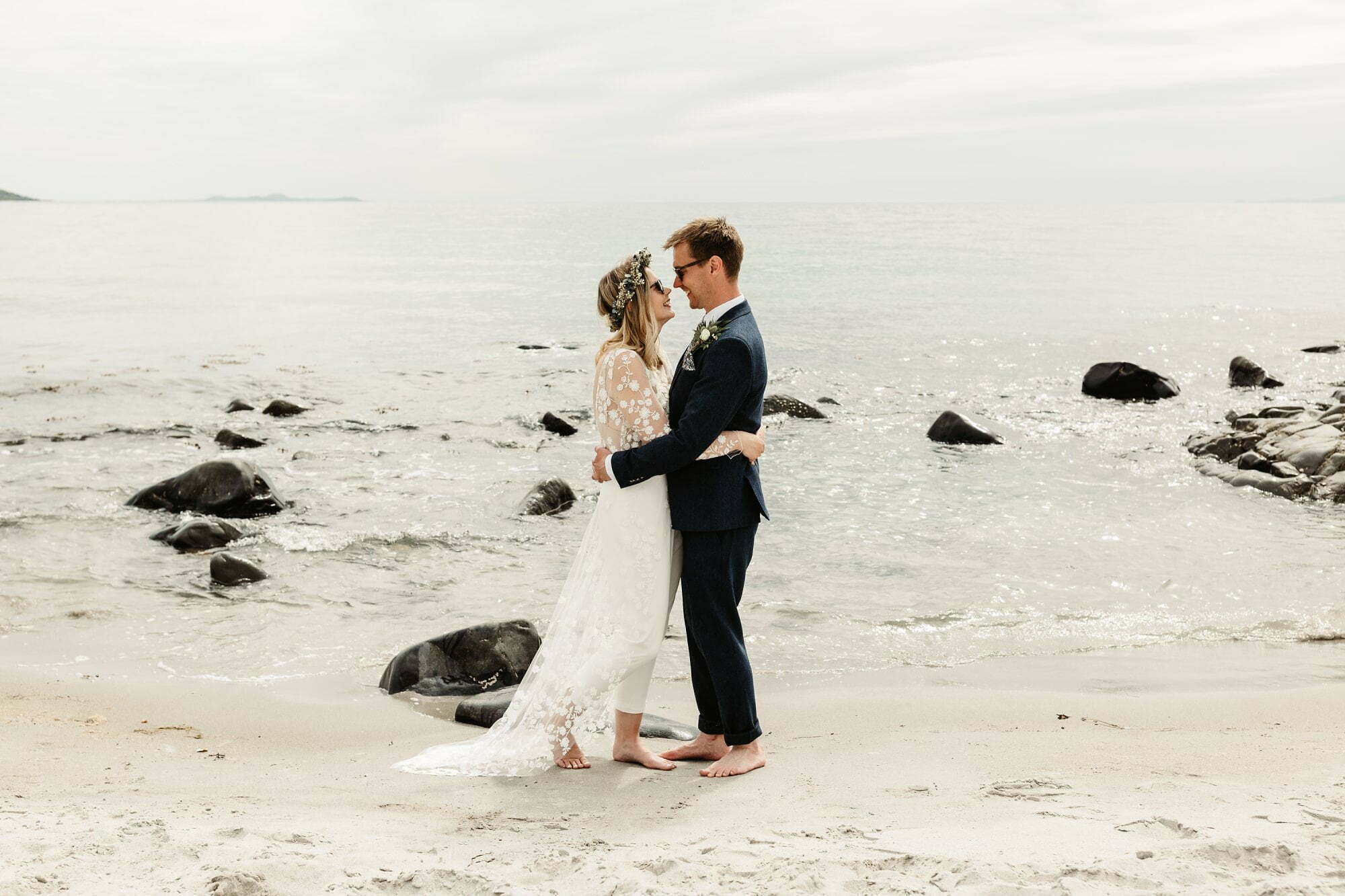 crear weddings scotland white sandy beach portrait bride groom