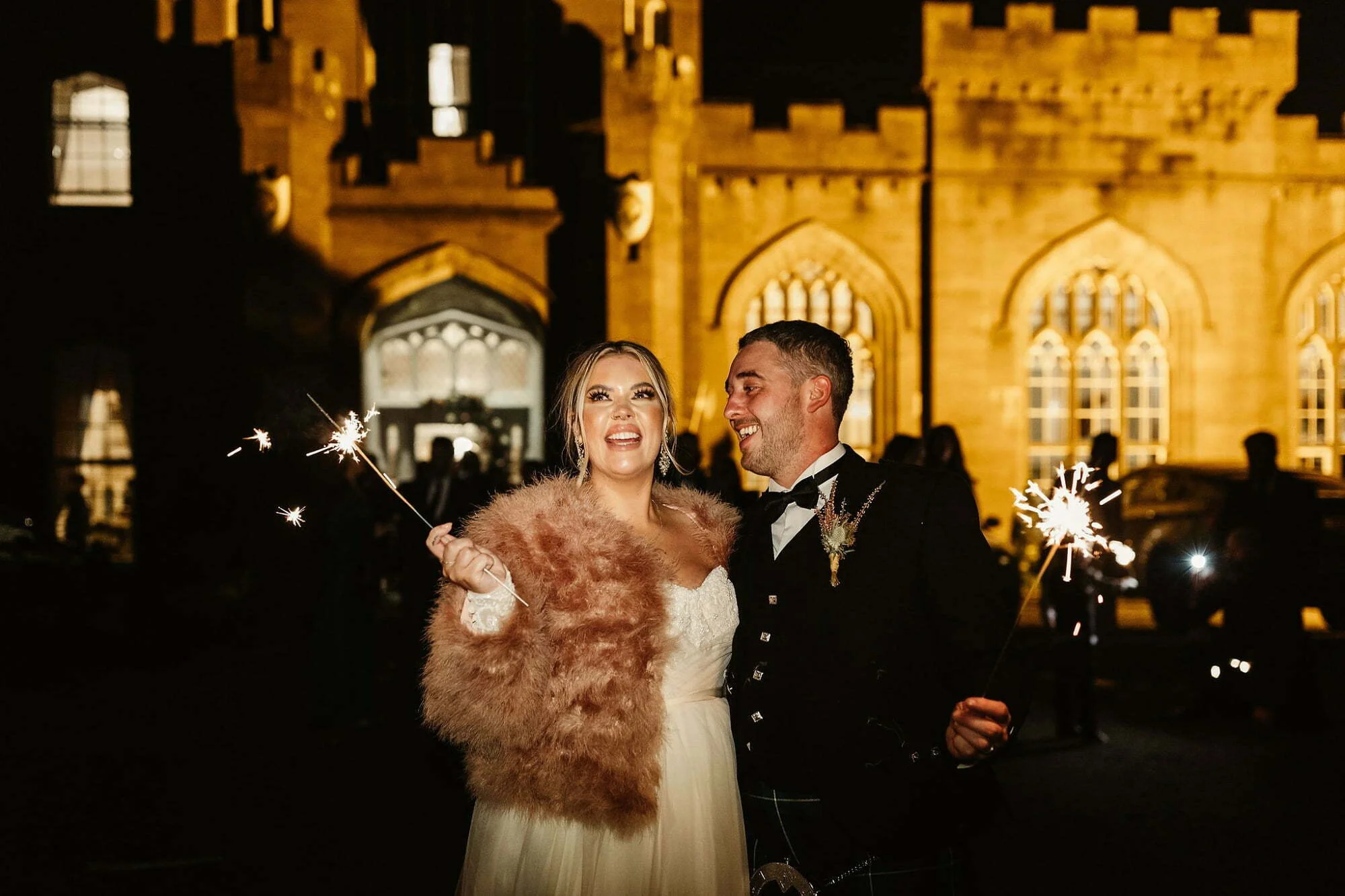 drumtochty castle wedding sparklers fireworks bride groom NJE Fireworks Displays