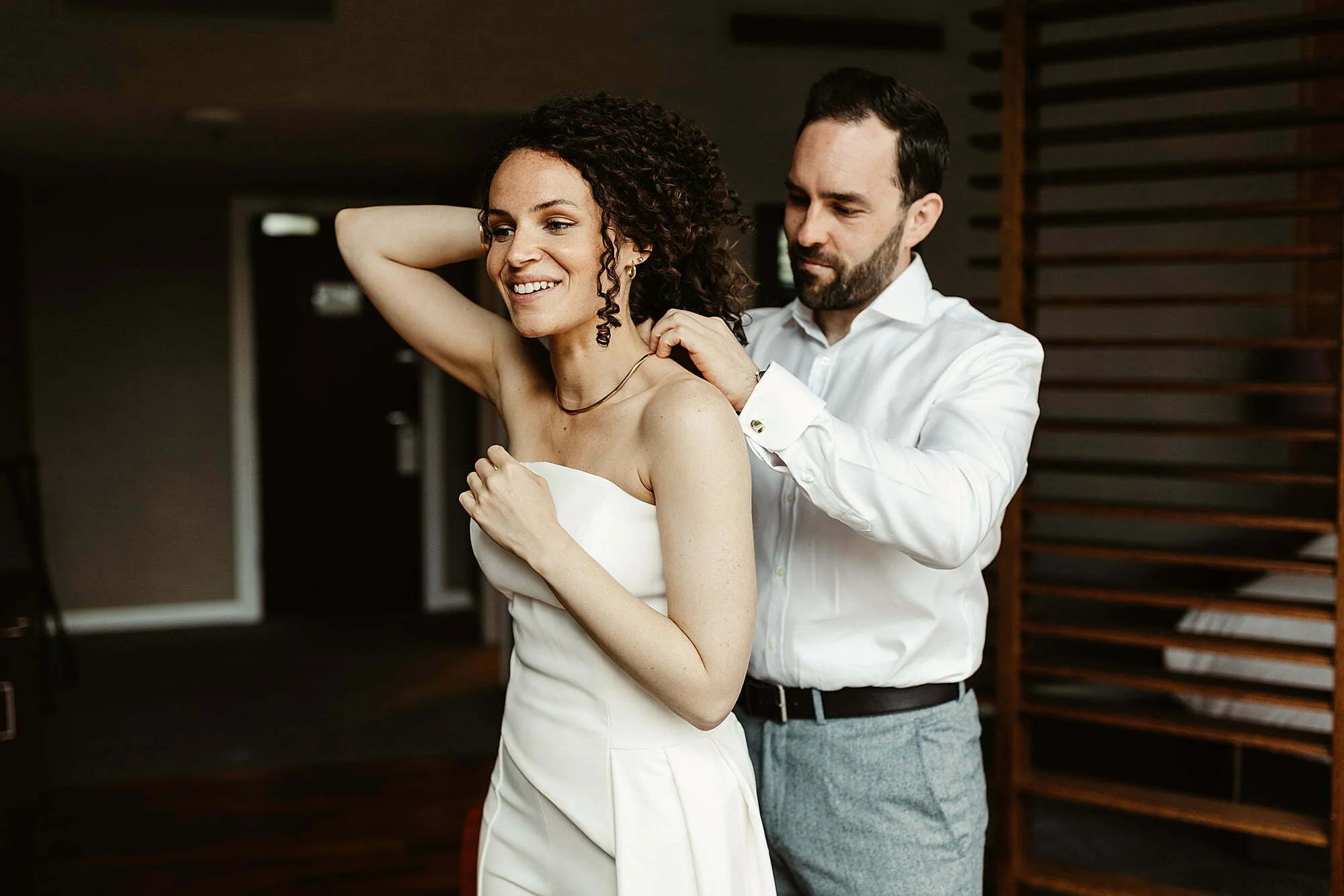 bride and groom edinburgh elopement getting ready together