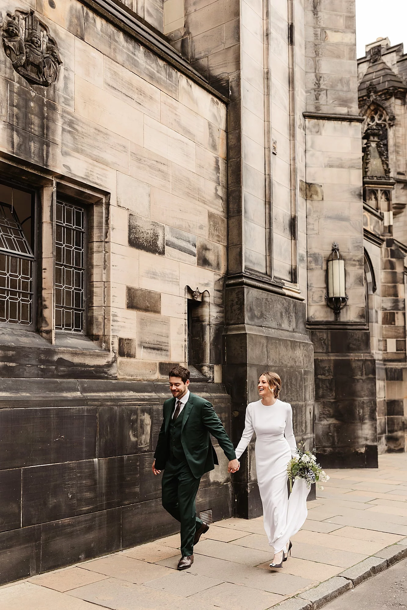 Edinburgh wedding photography couple photos Park and Fifth Co dress bride and groom the royal mile Narcissus Flowers