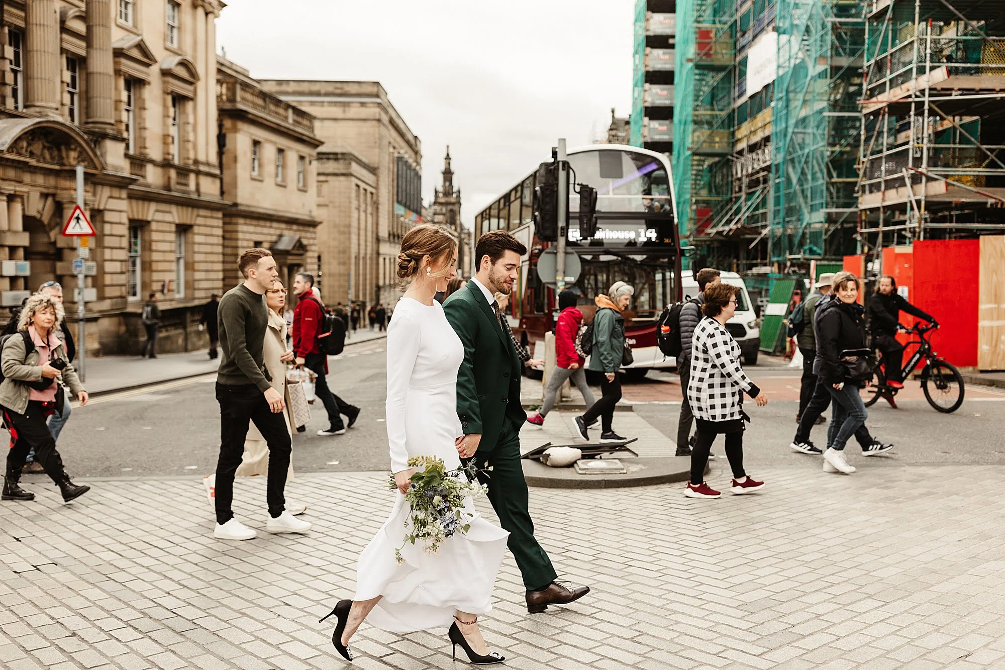 Edinburgh wedding photography couple photos Park and Fifth Co dress bride and groom the royal mile Narcissus Flowers