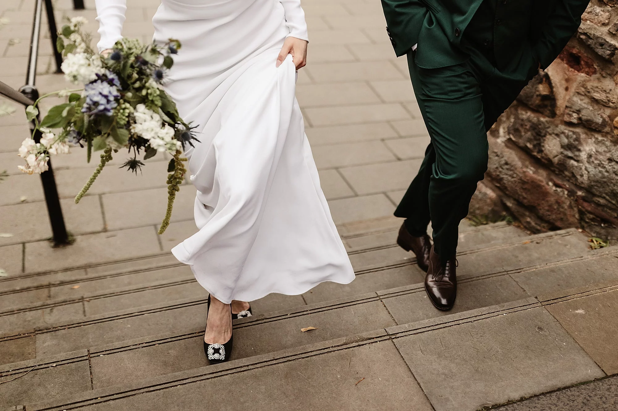 Edinburgh wedding photography couple photos Park and Fifth Co dress bride and groom Narcissus Flowers