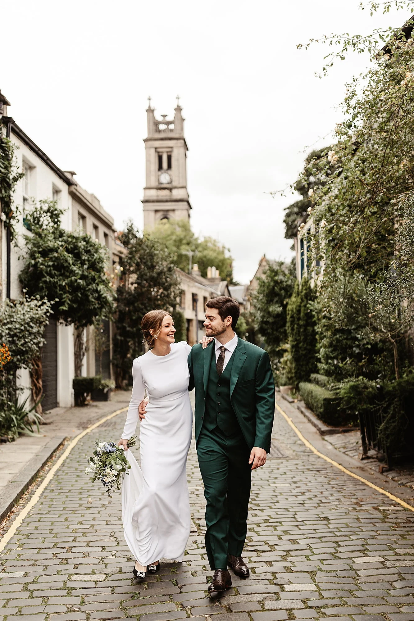 Edinburgh wedding photography couple photos Park and Fifth Co dress bride and groom Narcissus Flowers Circus Lane