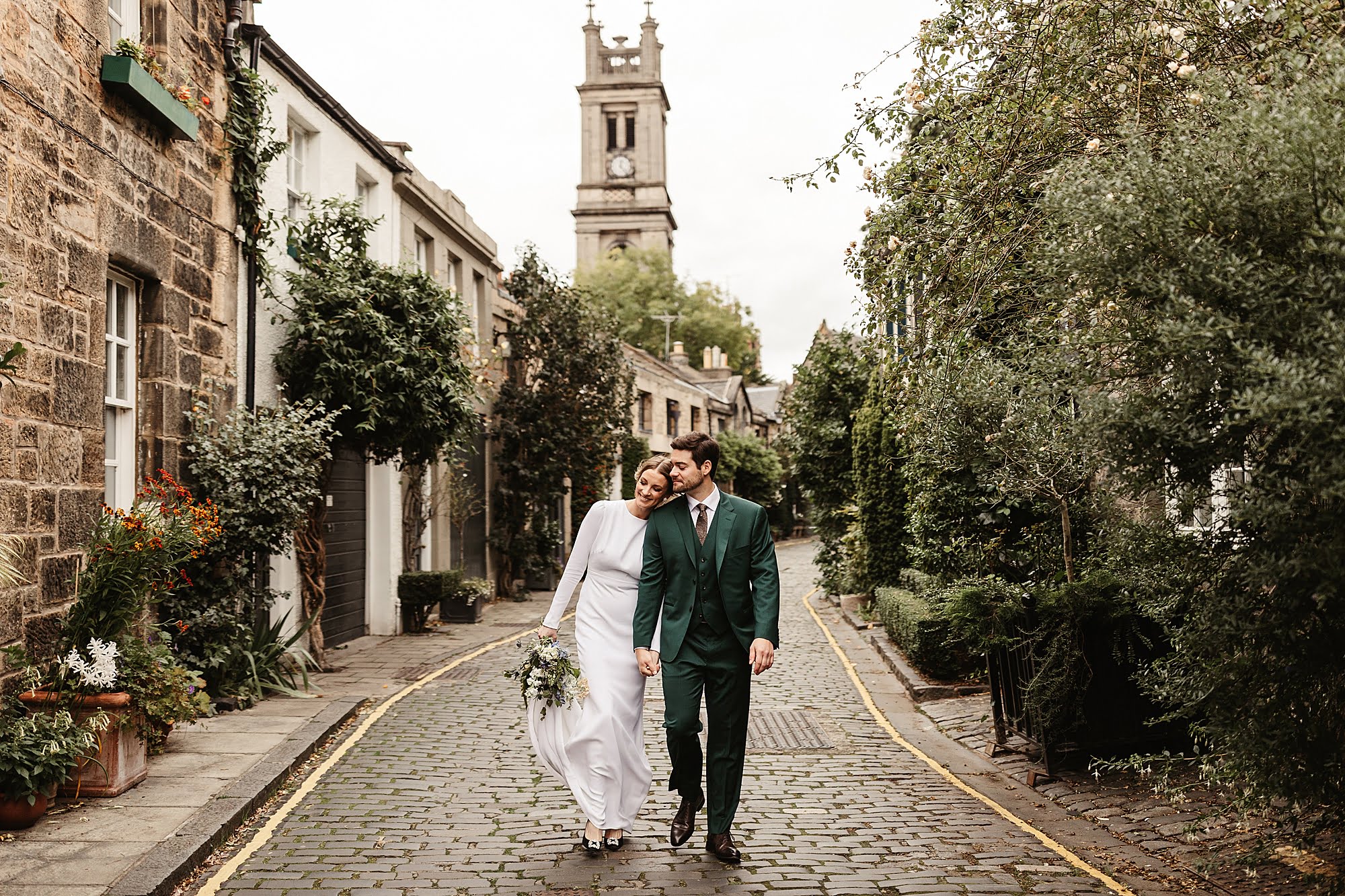 Edinburgh wedding photography couple photos Park and Fifth Co dress bride and groom Narcissus Flowers Circus Lane