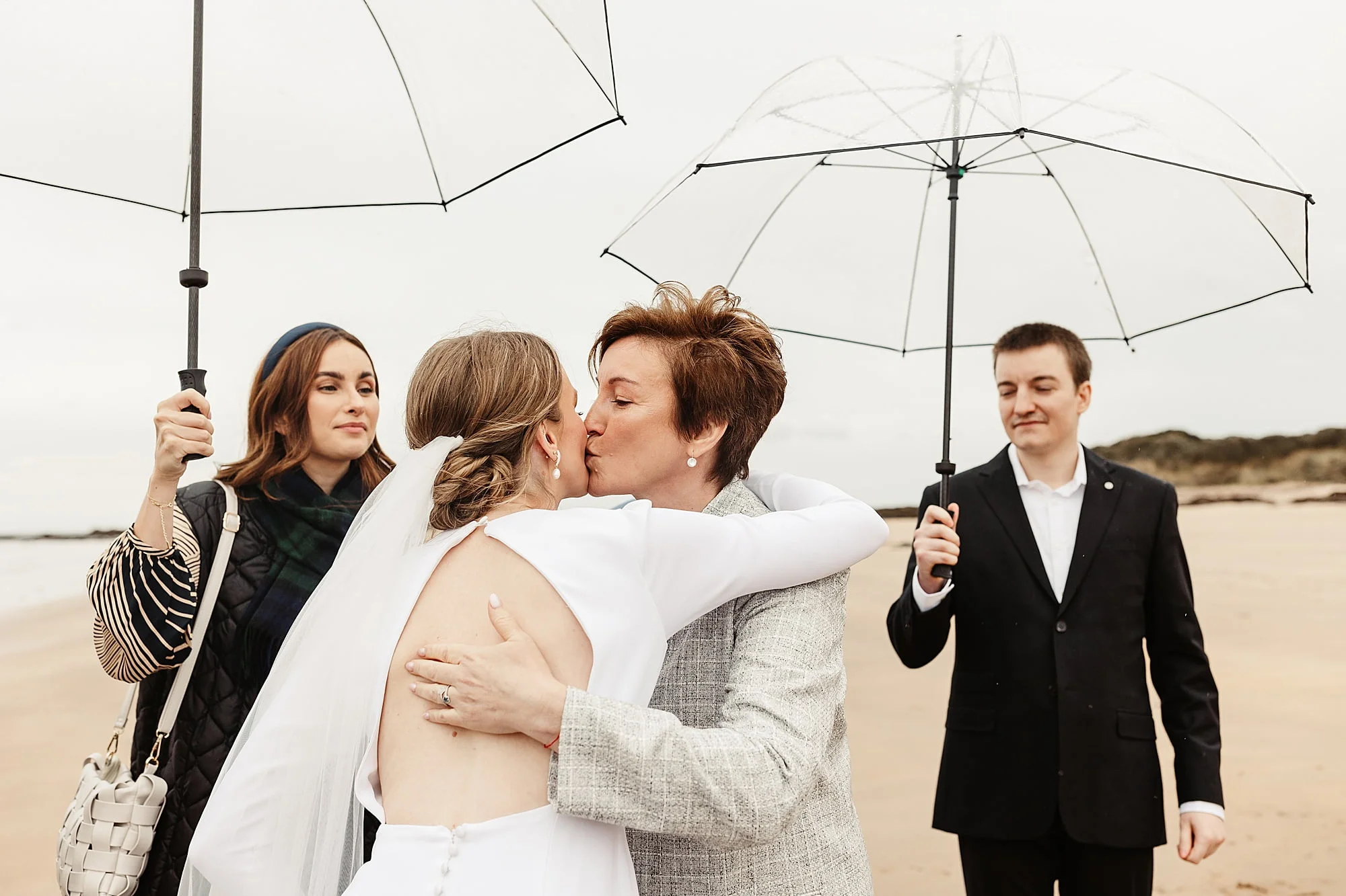 seacliff beach micro wedding ceremony bride and groom family