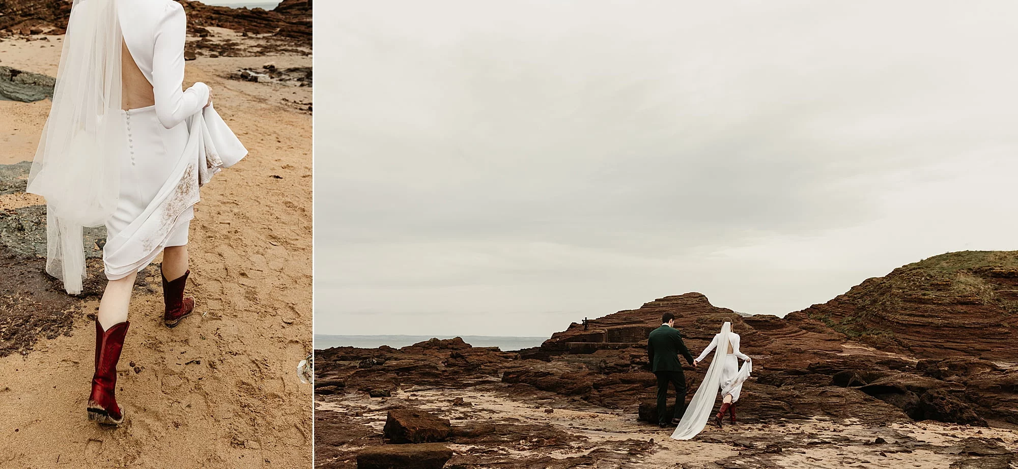 seacliff beach micro wedding bride and groom photography portraits casual photos cowboy boots