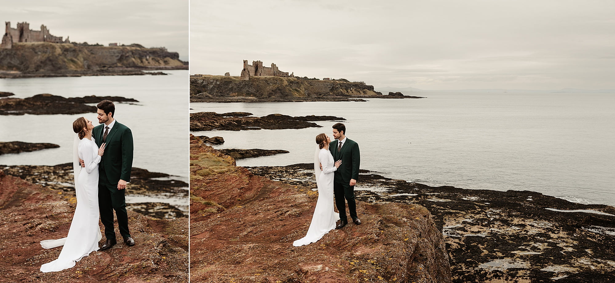 seacliff beach micro wedding bride and groom photography portraits casual photos Tantallon Castle Park and Fifth Co dress