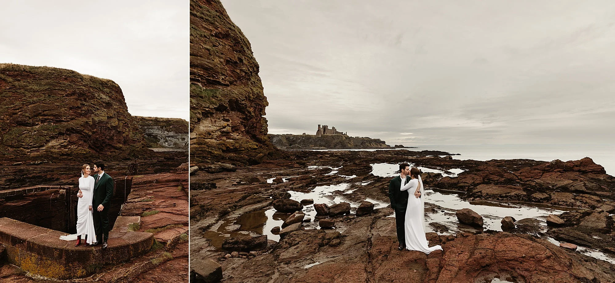 seacliff beach micro wedding bride and groom photography portraits casual photos Tantallon Castle Park and Fifth Co dress