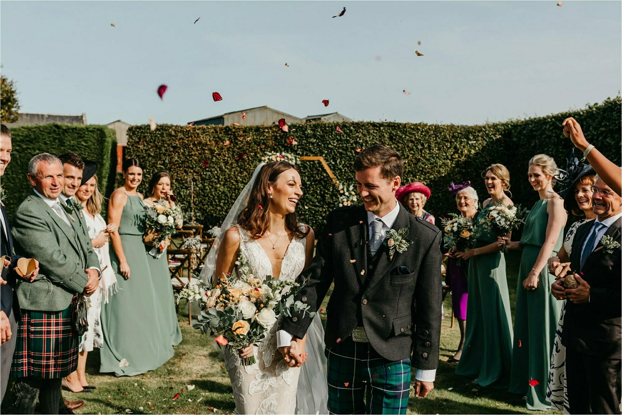 farm micro wedding scottish borders bride groom confetti petals photos