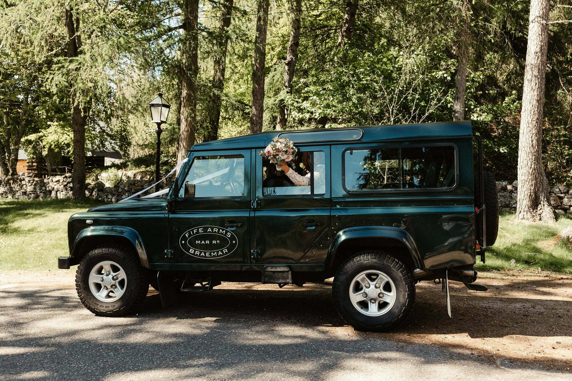 fife arms braemar micro wedding bride groom portraits photos jeep landrover