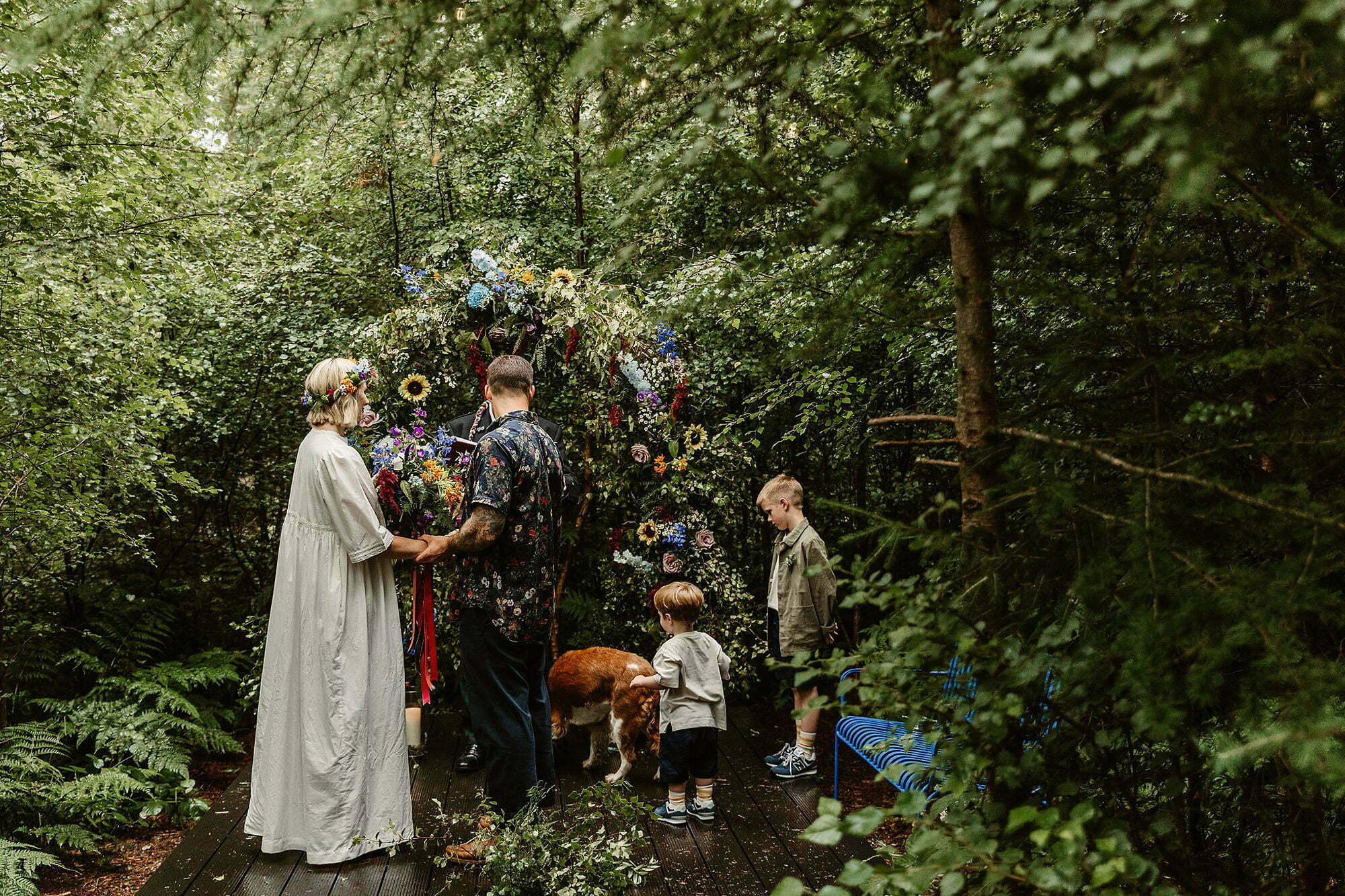 Bride groom outdoor woodland humanist wedding ceremony glen dye