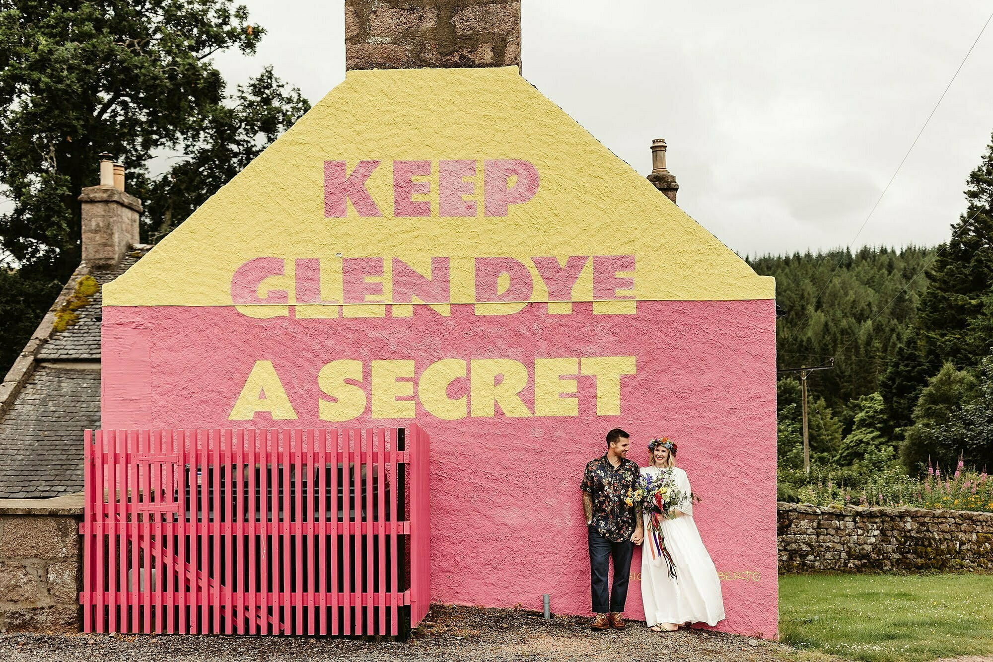 bride groom pink and yellow wall mural glen dye