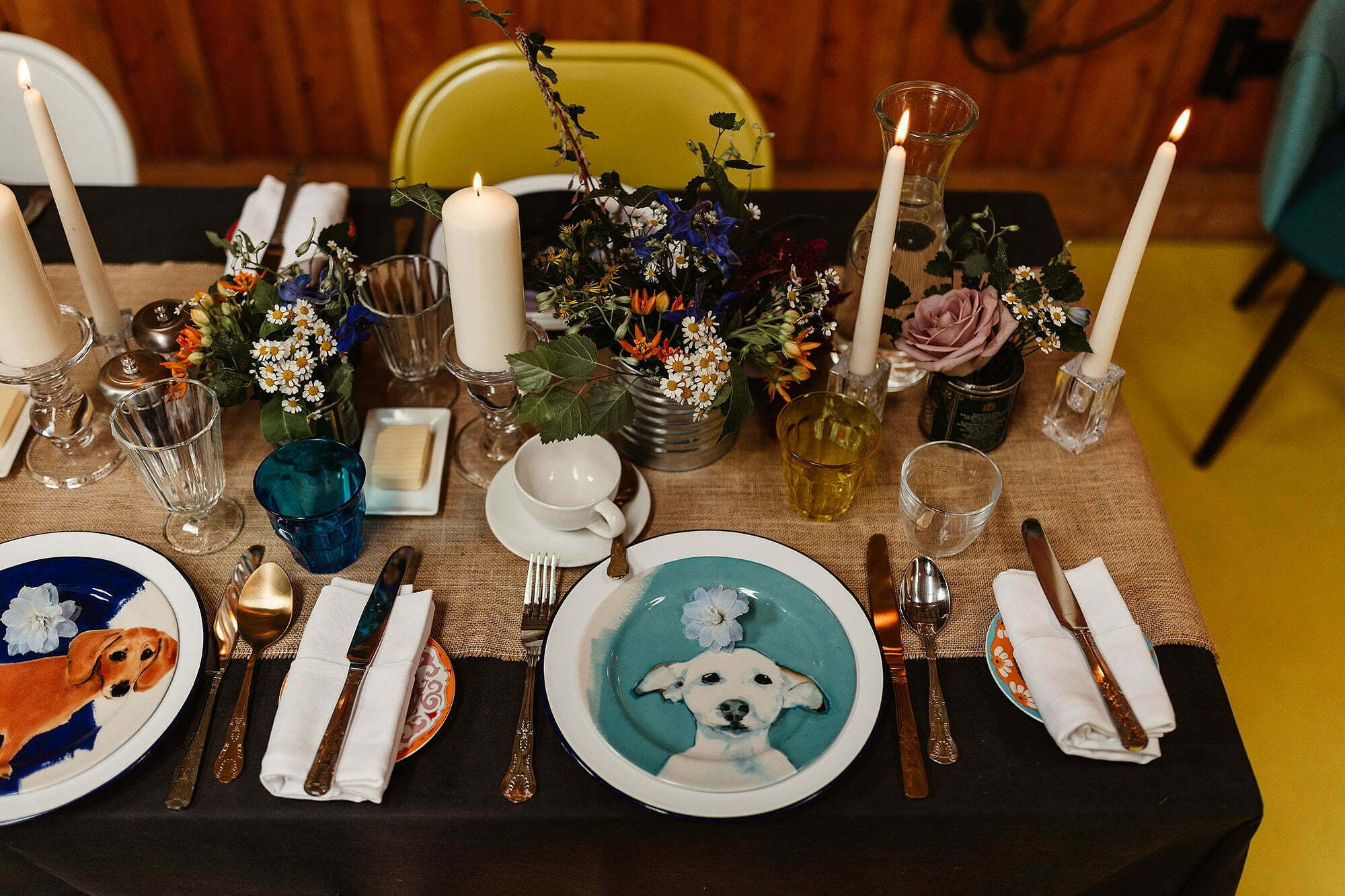 colourful wedding styling bright summer floral table glen dye