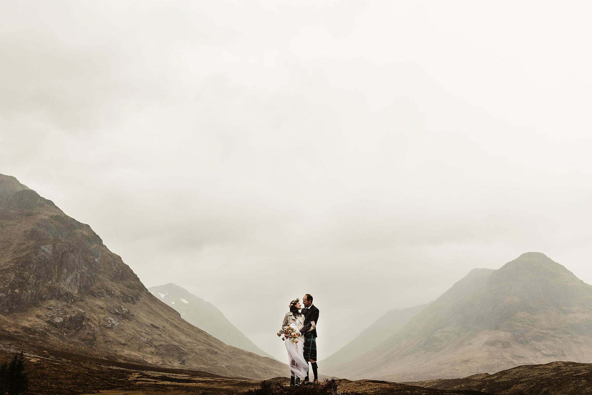 glencoe elopement photography scenic mountain peaks bride groom 