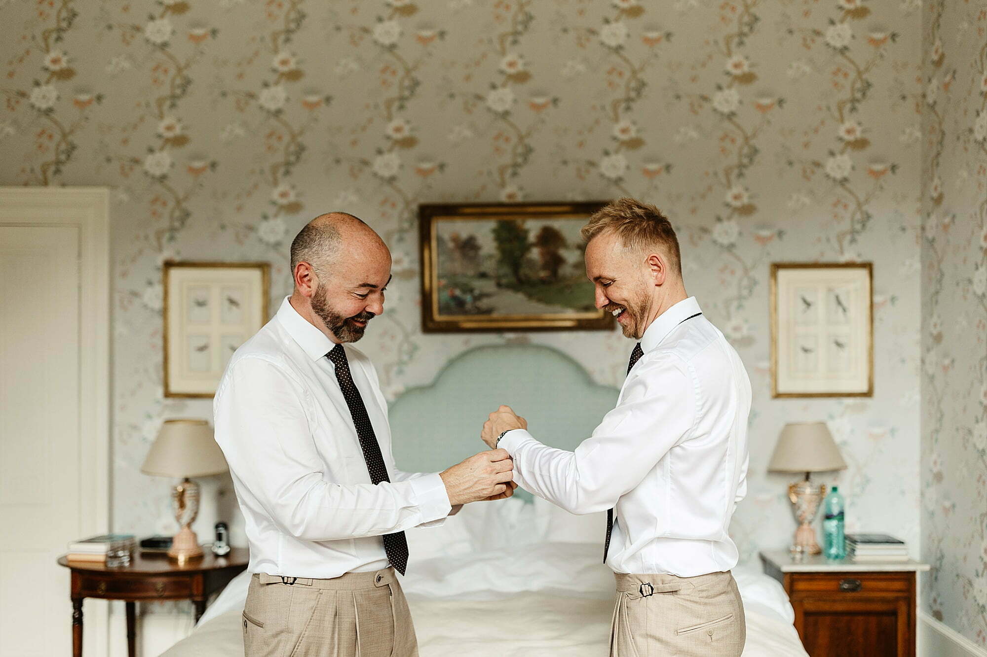 same sex wedding two grooms getting ready together