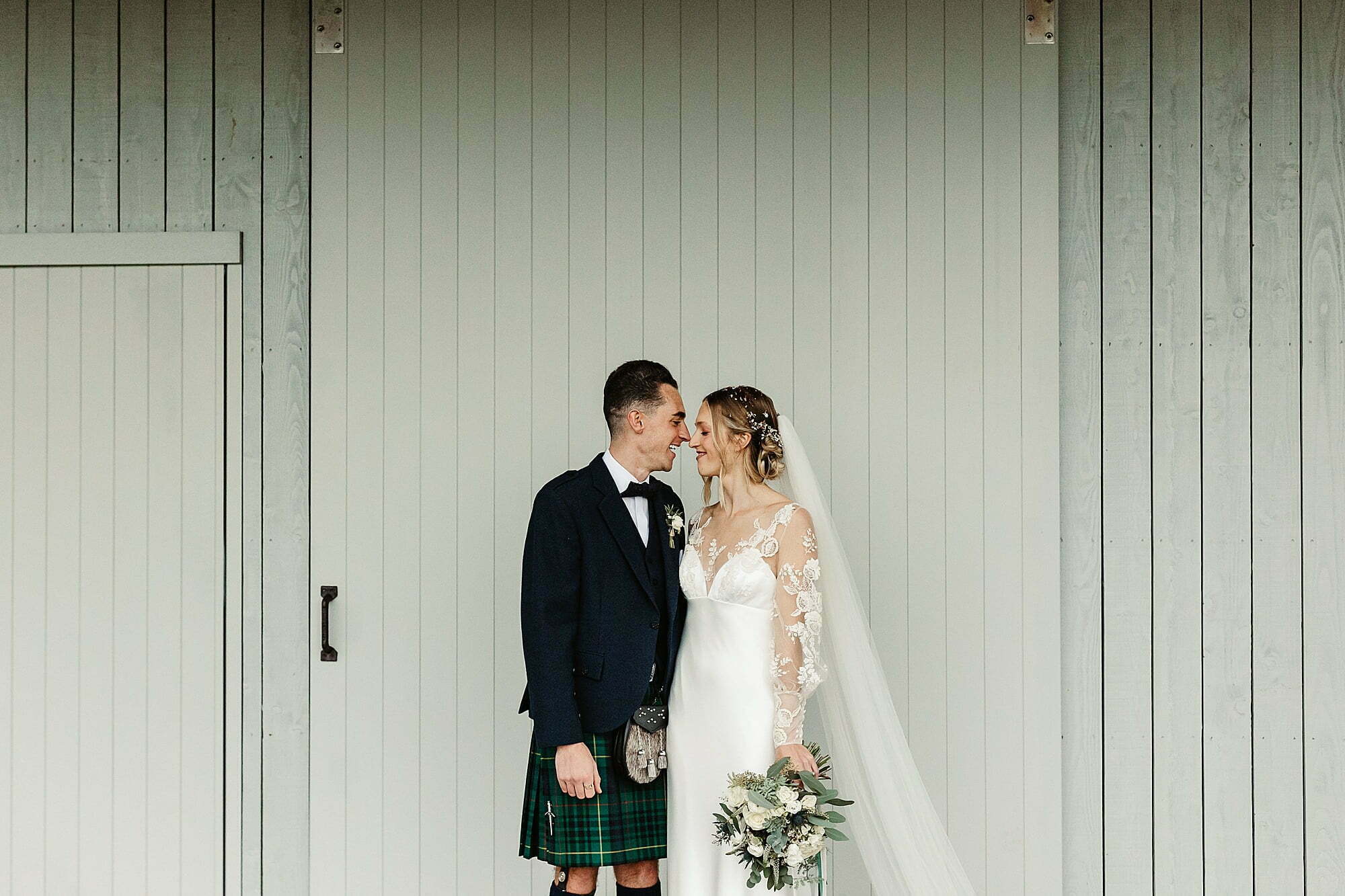 guardswell farm winter wedding slaters menswear kilt david fielding dress bride groom