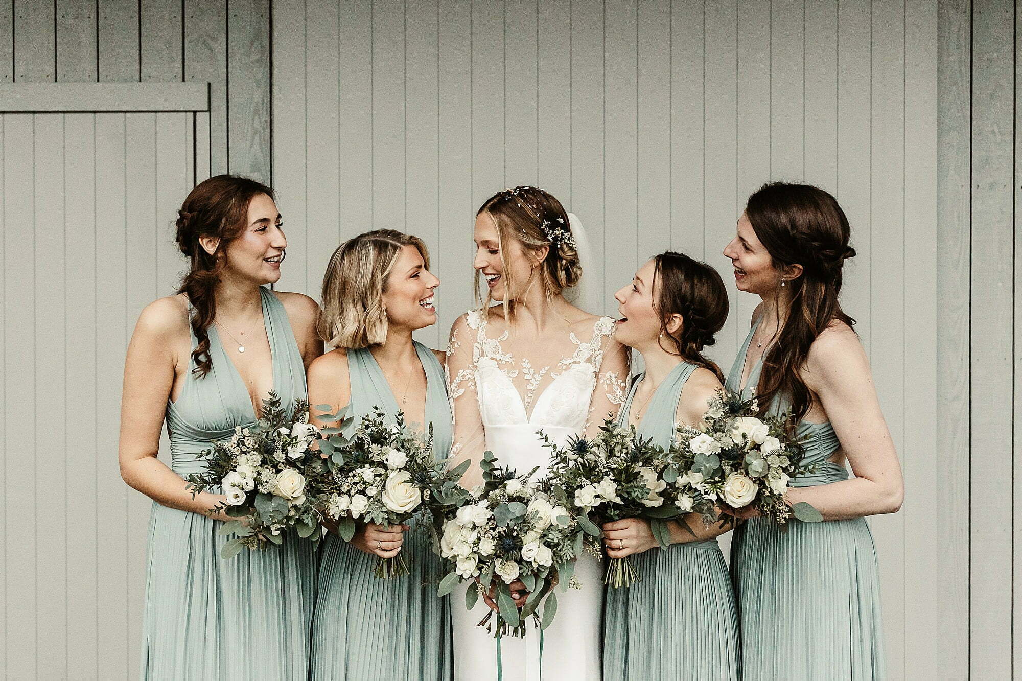 guardswell farm winter wedding bride bridesmaids bramble and thyme flowers group photos