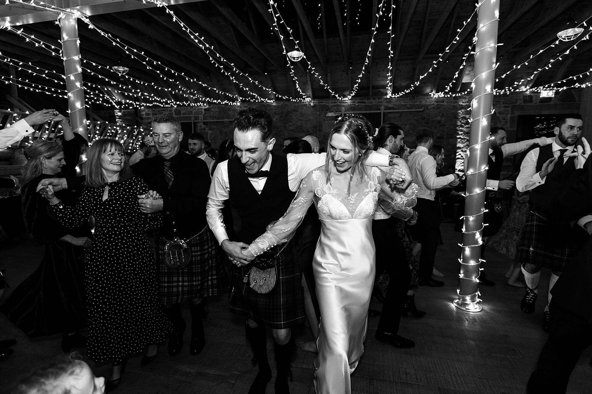 guardswell farm winter wedding bride groom ceilidh dancing